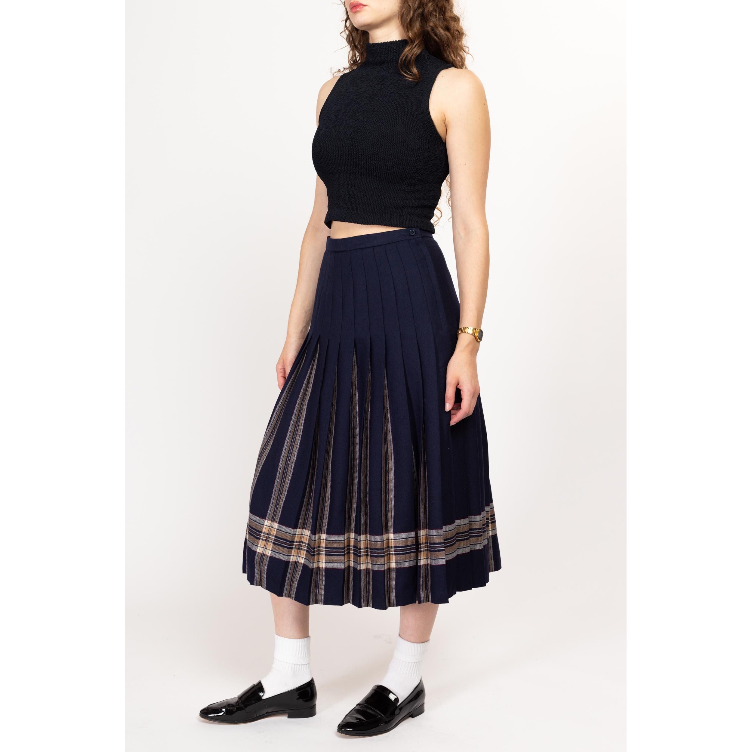 High waisted plaid skirt navy blue hotsell