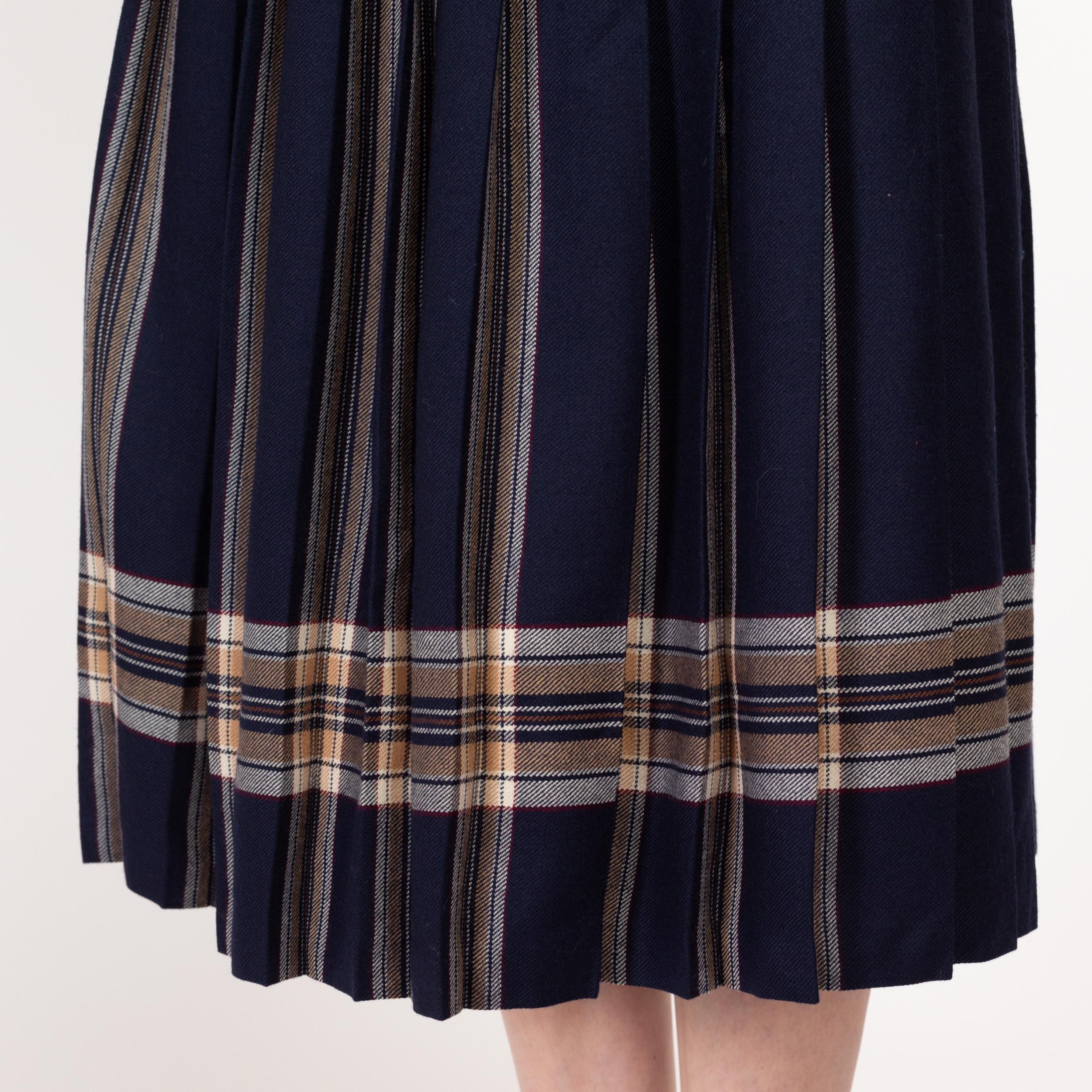 Vintage 80's Blue and Black Plaid offers Wool Skirt