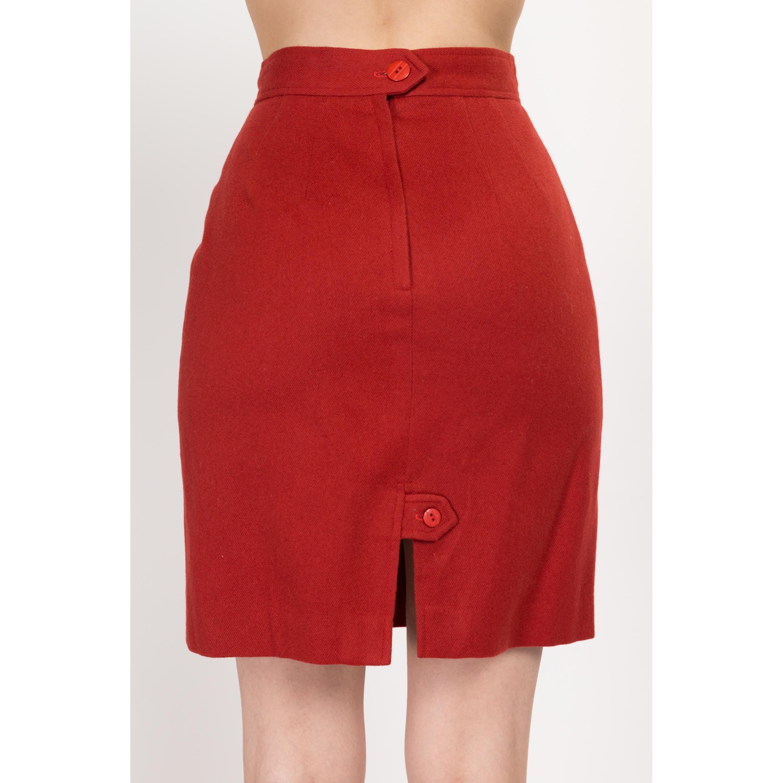 XS 80s Rust Red Wool Mini Pencil Skirt 24 Flying Apple Vintage