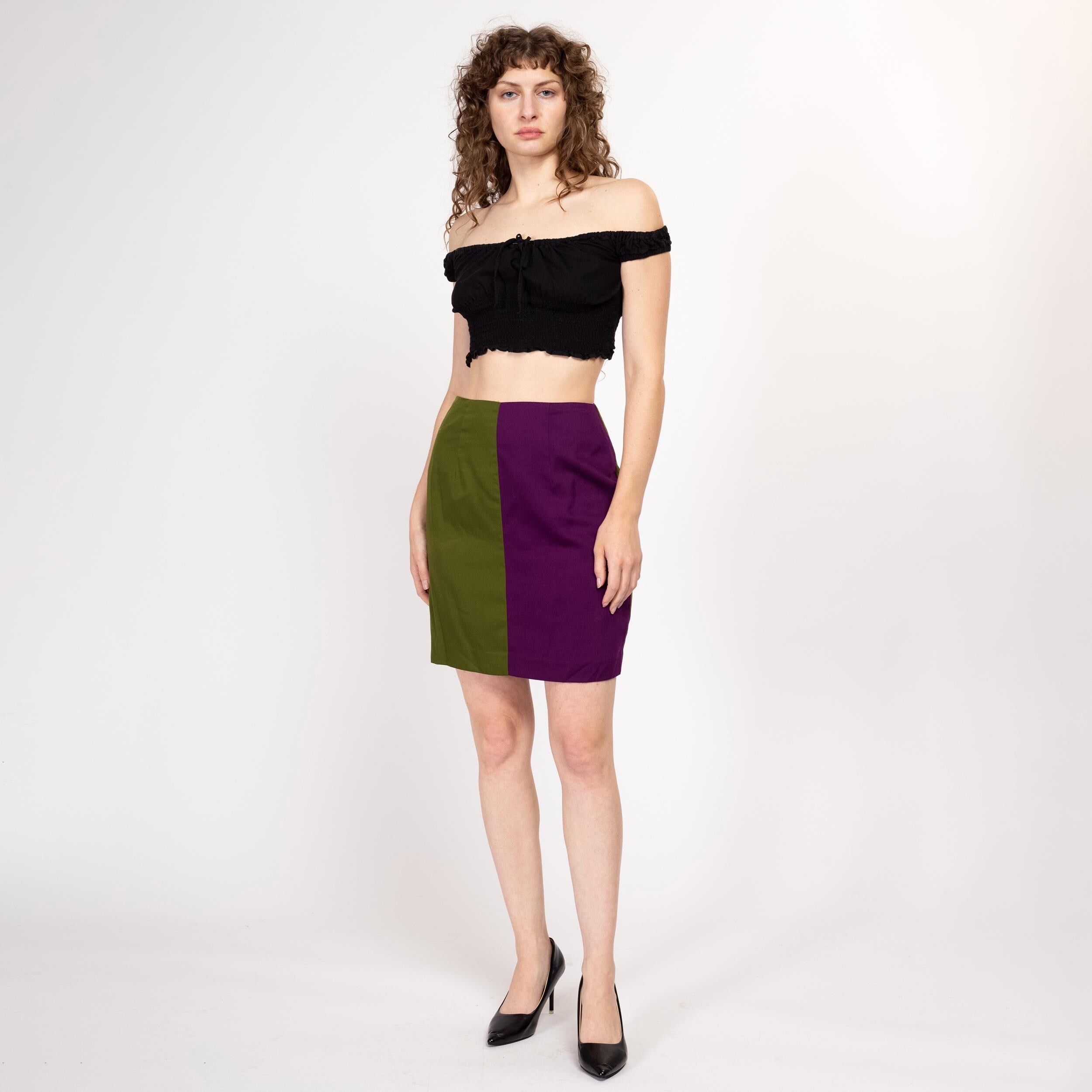 Medium 90s Green Purple Color Block Mini Skirt