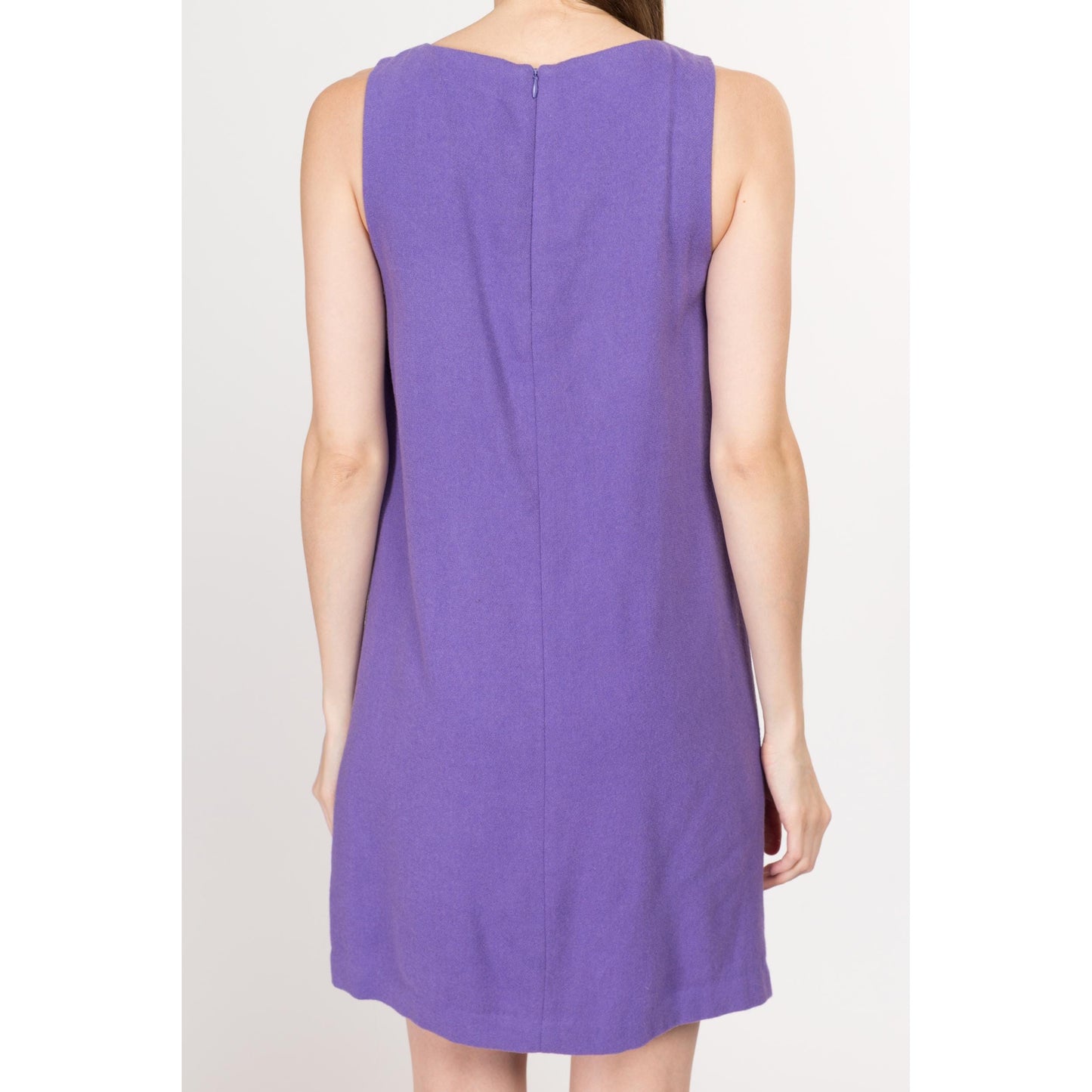 XS 90s Hugo Buscati Purple Wool Mini Cocktail Dress | Vintage Minimalist Sleeveless Shift Party Dress