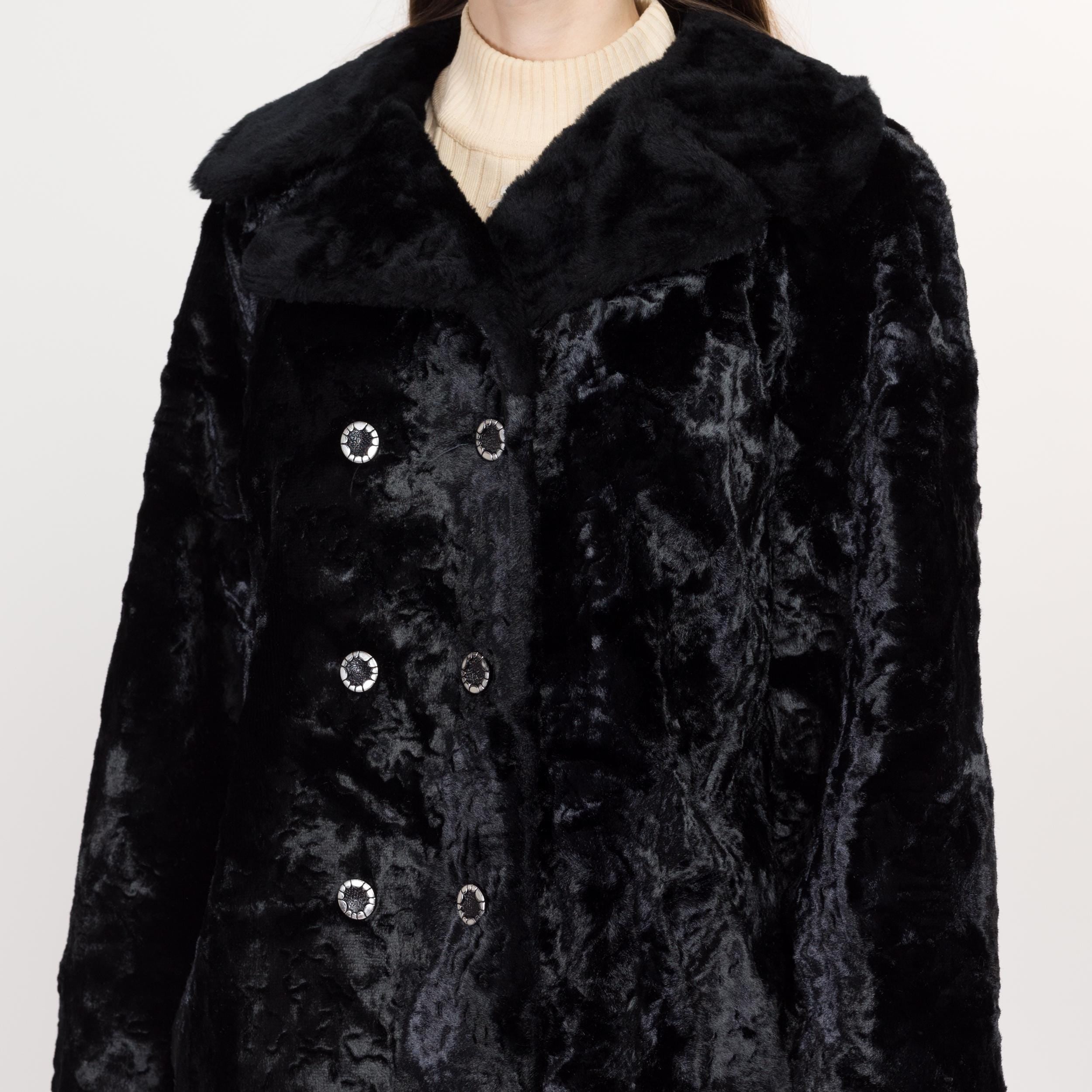 Vintage Black Crushed Velvet online Coat With Fur Collar