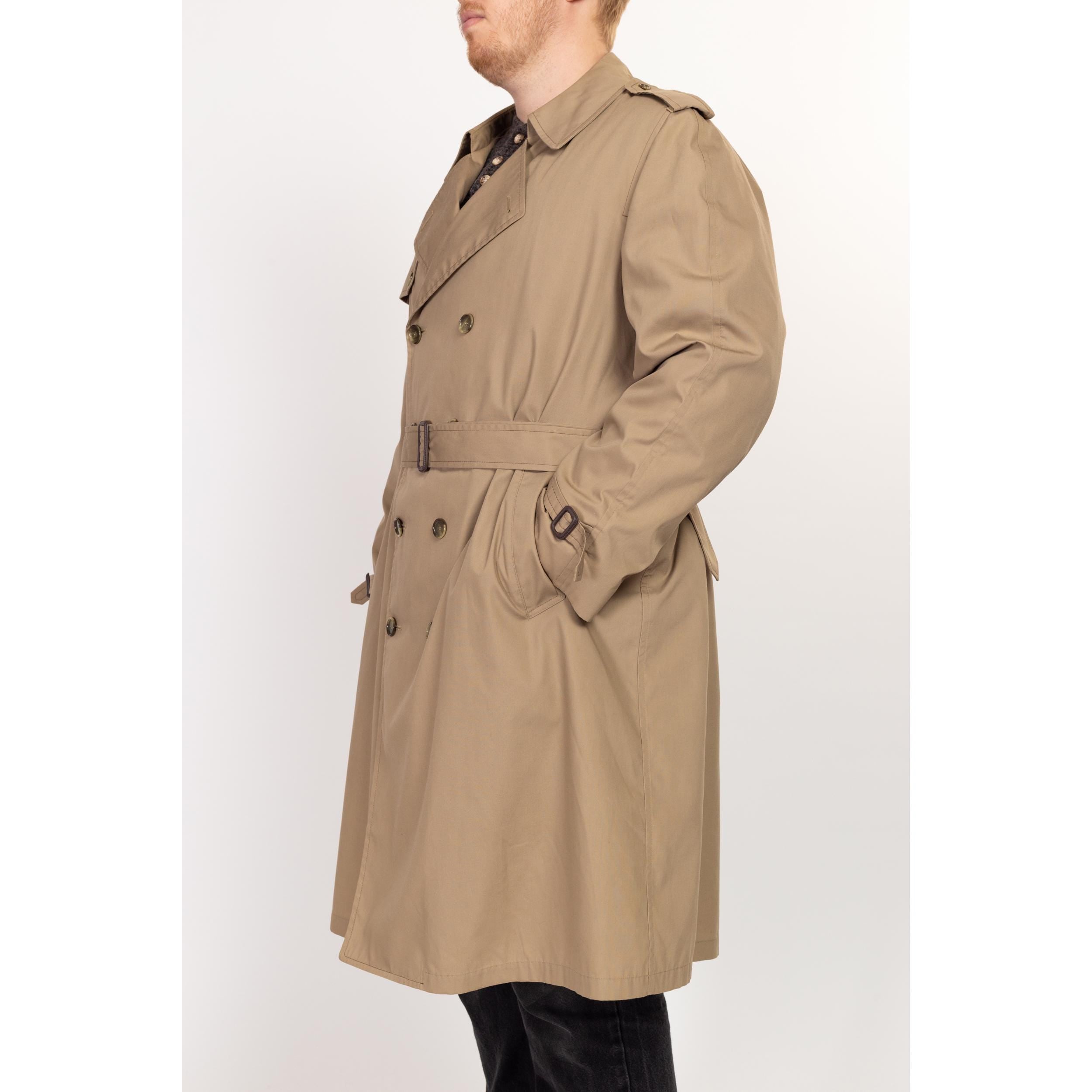 2X 80s London Fog Maincoats Khaki Belted Trench Coat 54 Long