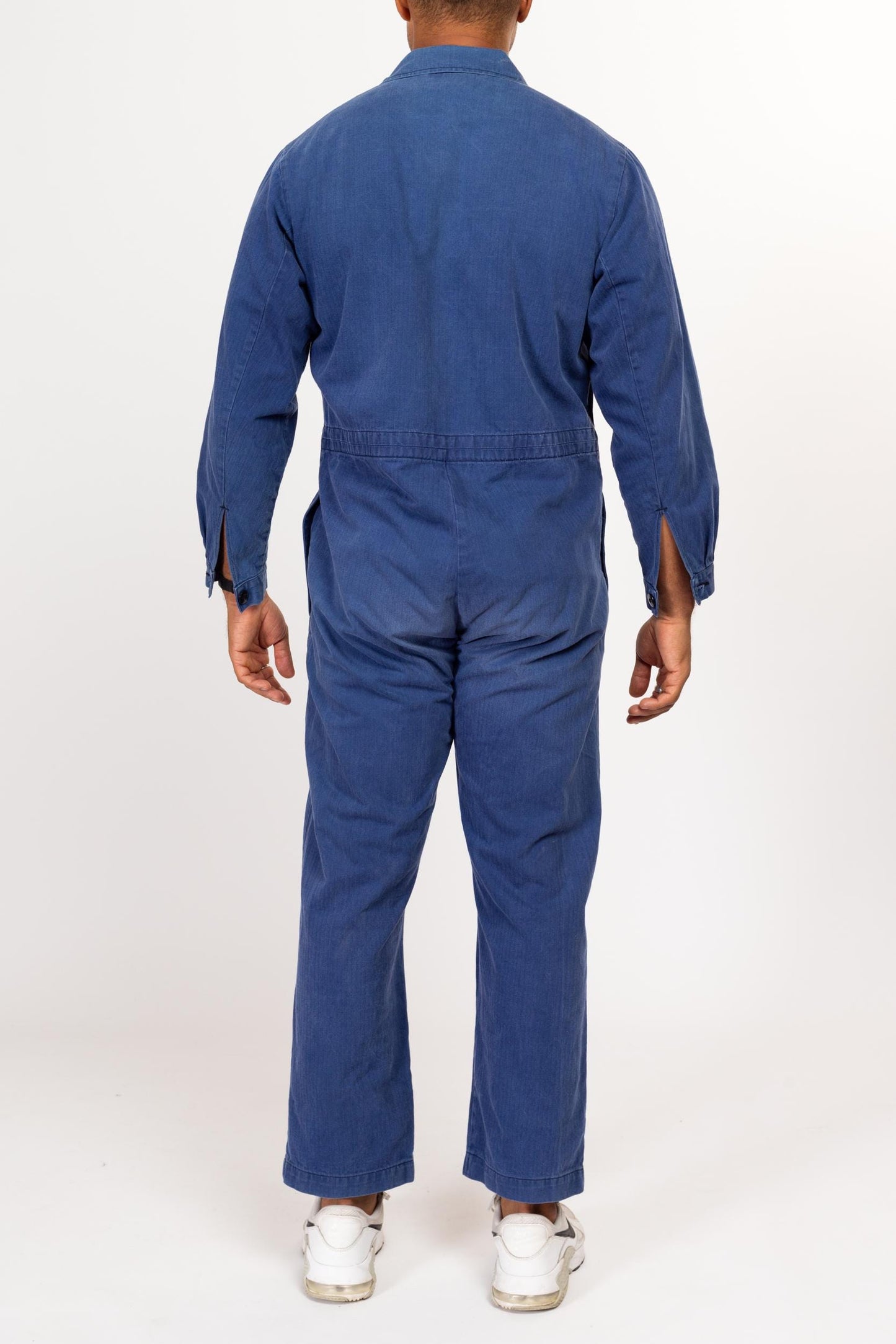 Medium Short 80s Blue Cotton Twill Workwear Coveralls | Vintage Indigo German Military Uniform Jumpsuit