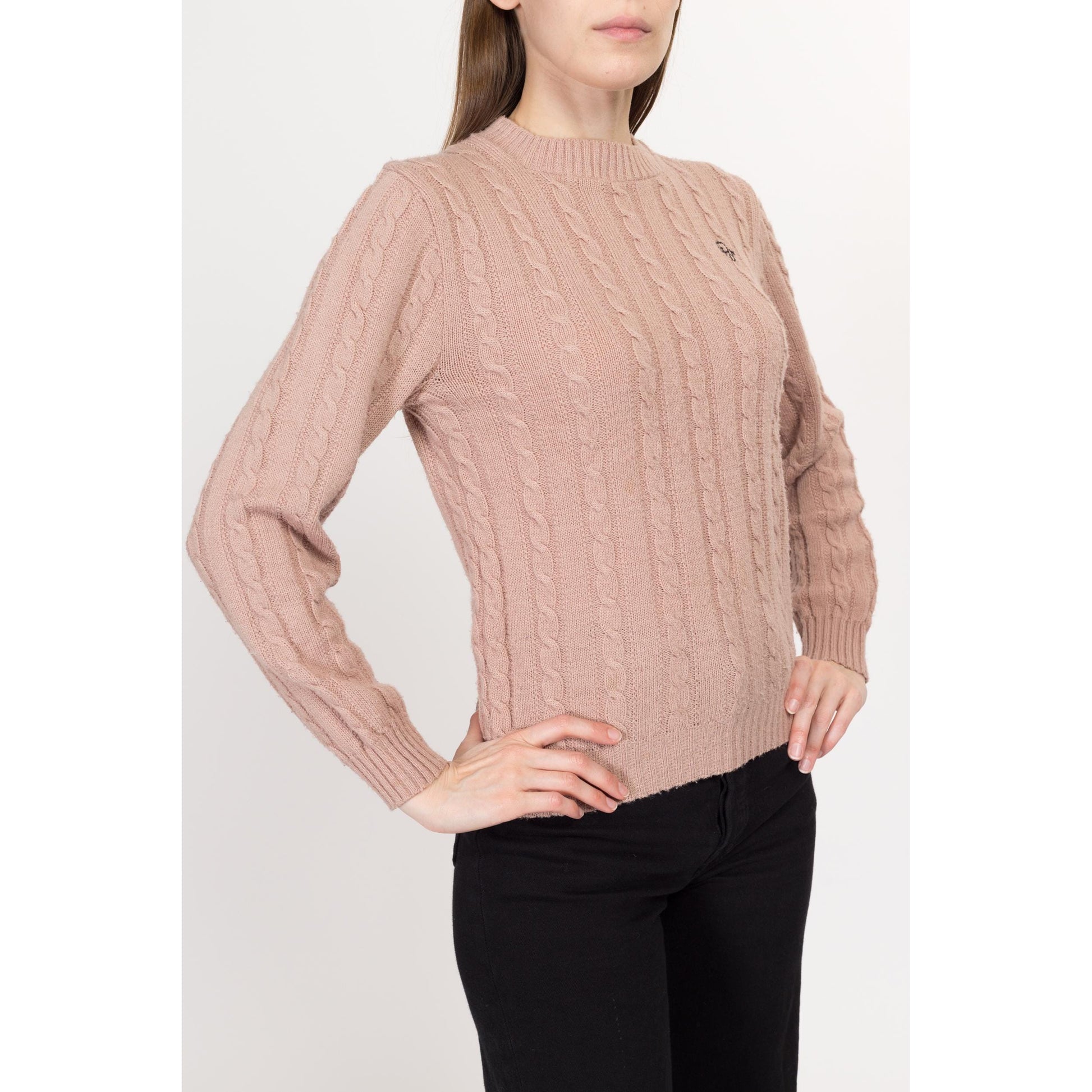 Sm-Med 80s Christian Dior Dusty Peach Sweater | Vintage Designer Cable Knit Pullover