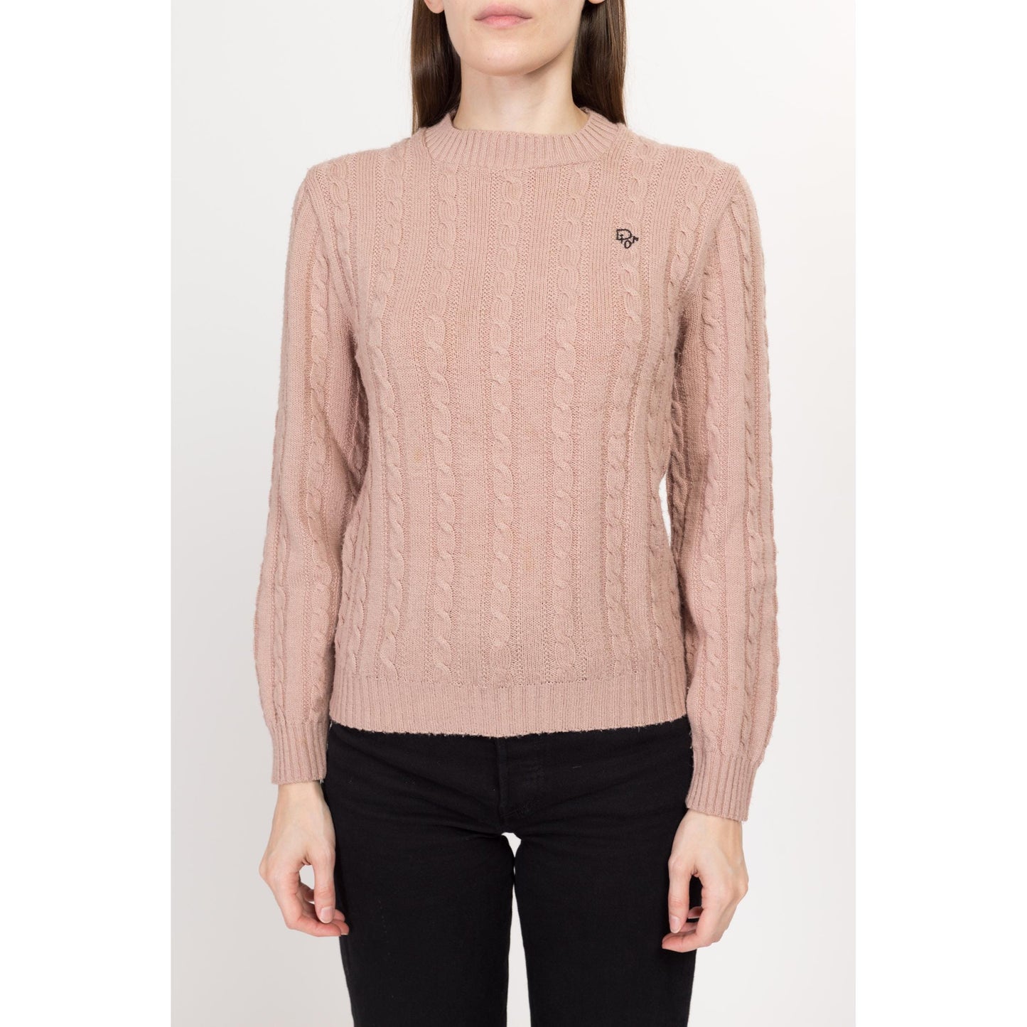 Sm-Med 80s Christian Dior Dusty Peach Sweater | Vintage Designer Cable Knit Pullover