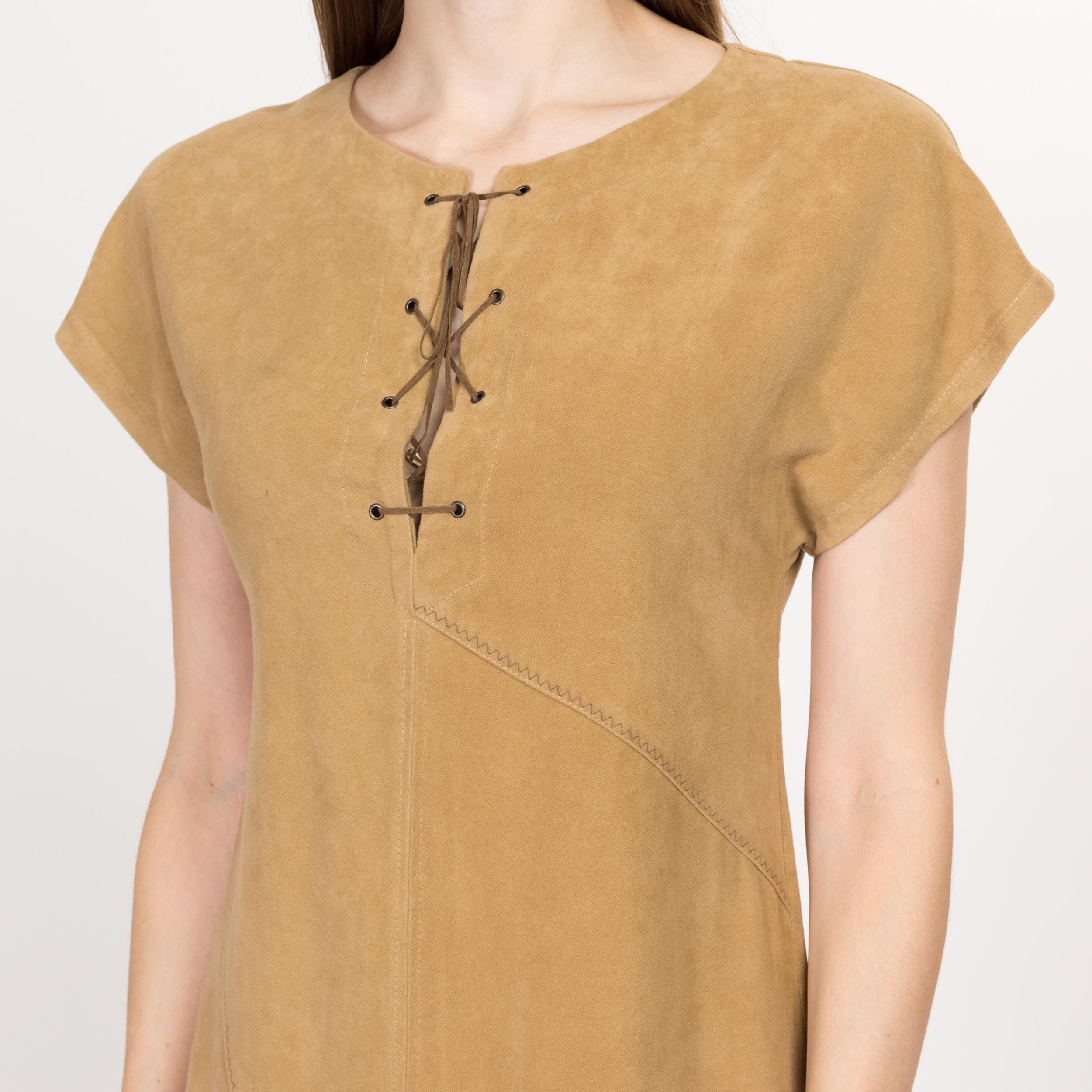 Vintage 80's Tan sale Faux Suede Midi Dress