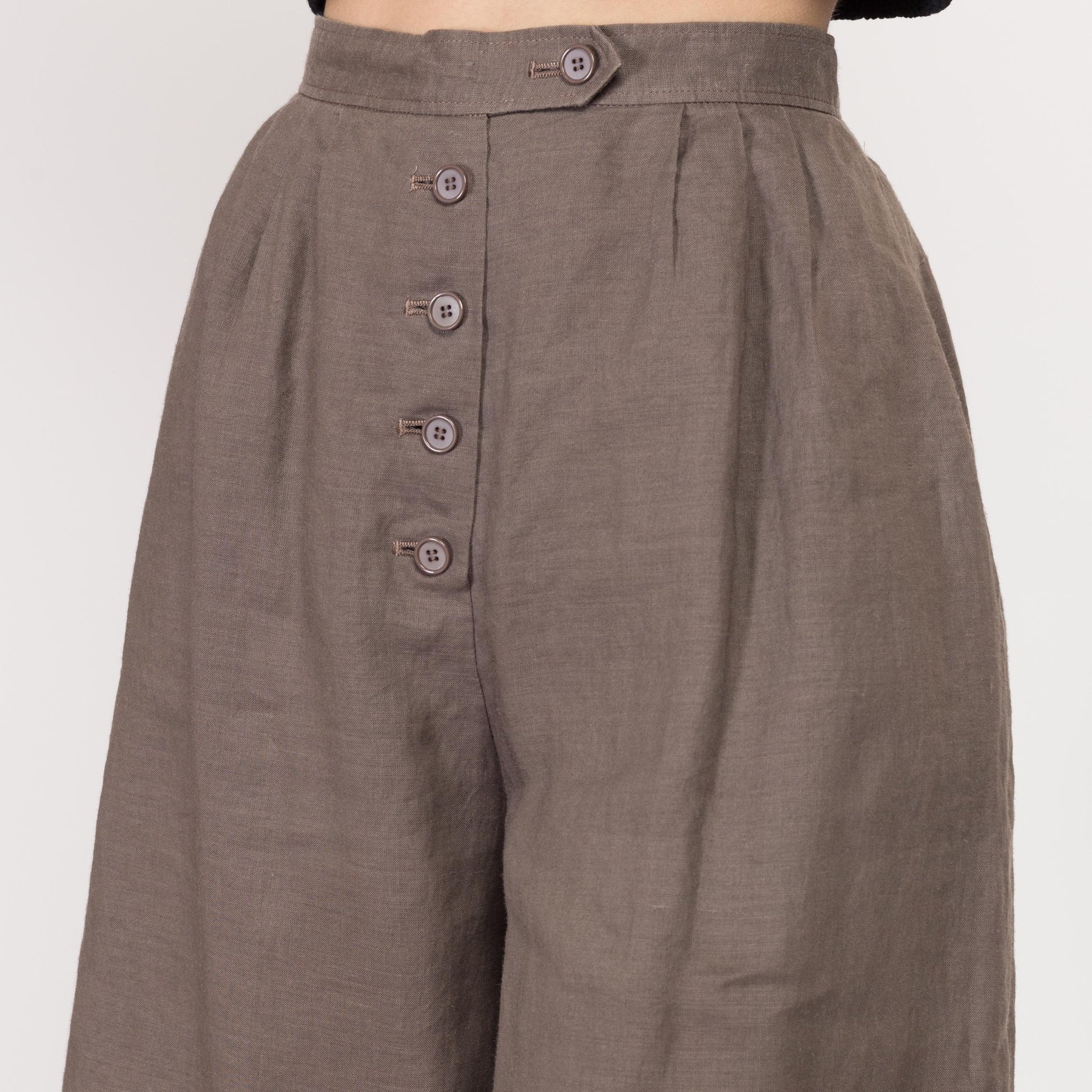 XS 80s Taupe Linen Pleated Shorts 24" | Vintage High Waist Wide Leg Casual Shorts