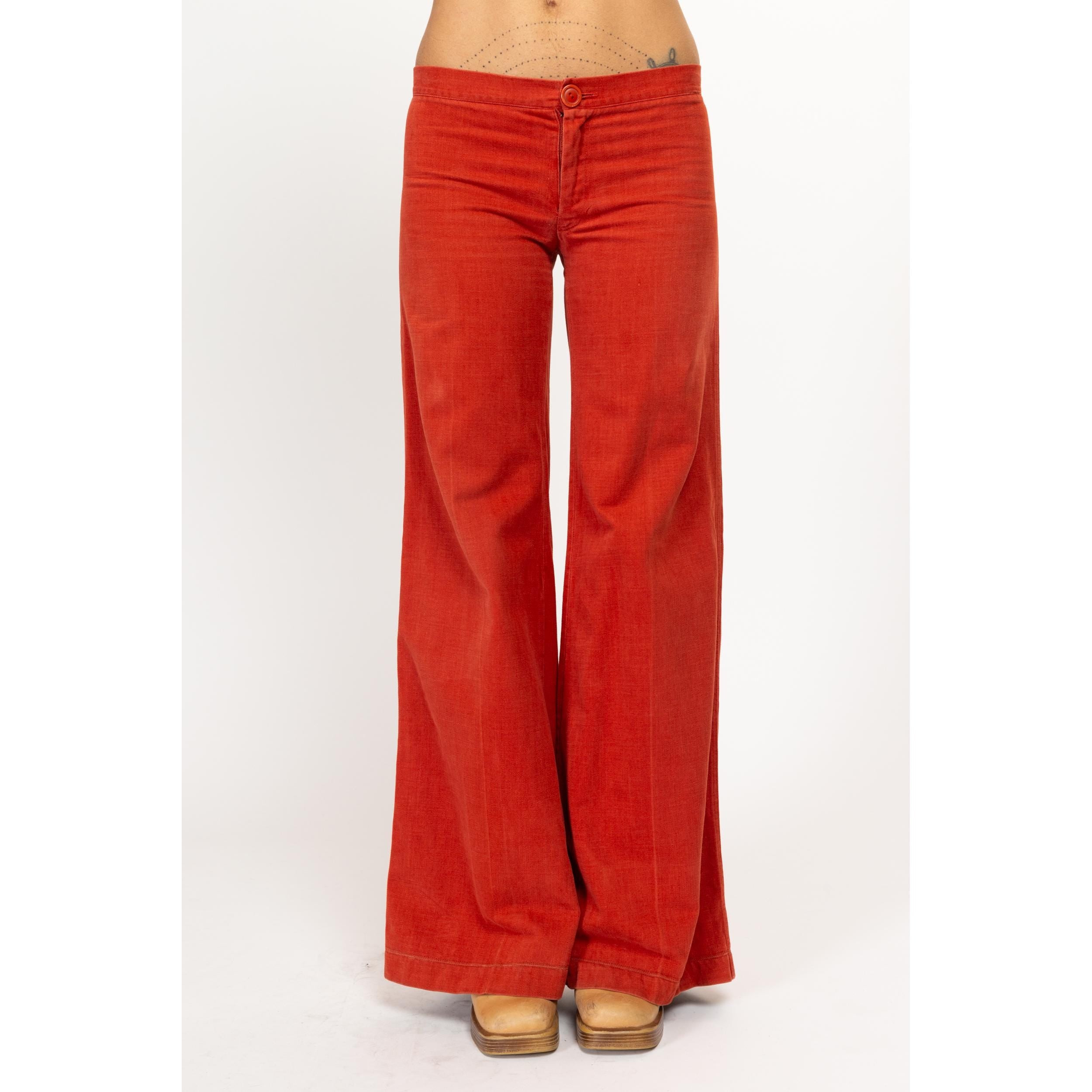 Vintage 1960s/70s Orange high quality High Rise Bell Bottom Pants, Country Set, Size XXS