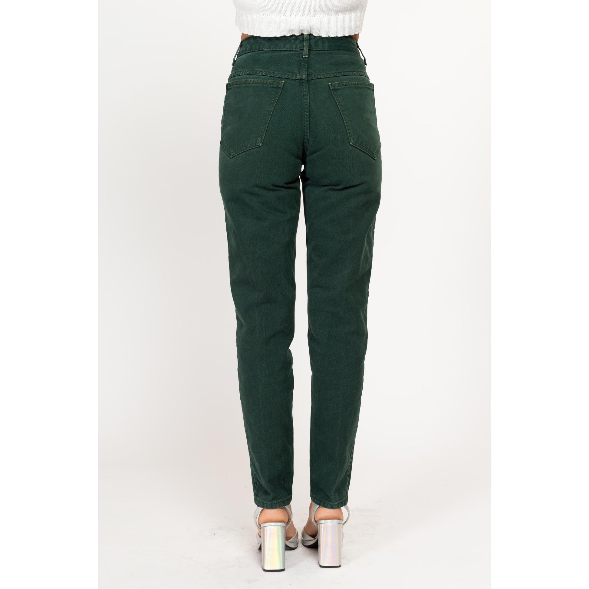 XS 80s Marithe Francois Girbaud Forest Green High Waisted Jeans 24.5" | Vintage Denim Tapered Leg Mom Jeans