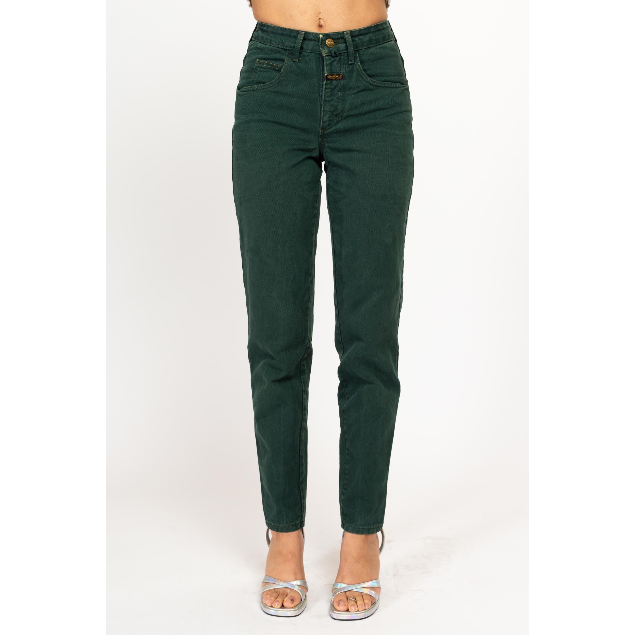 VTG Levis Forest Green 2024 Highwaisted Button Fly Tapered Leg Mom Jeans Womens Sz 2.