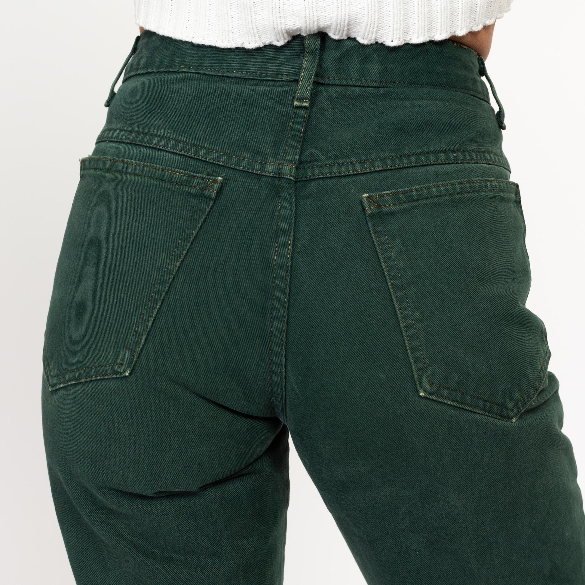 XS 80s Marithe Francois Girbaud Forest Green High Waisted Jeans 24.5" | Vintage Denim Tapered Leg Mom Jeans