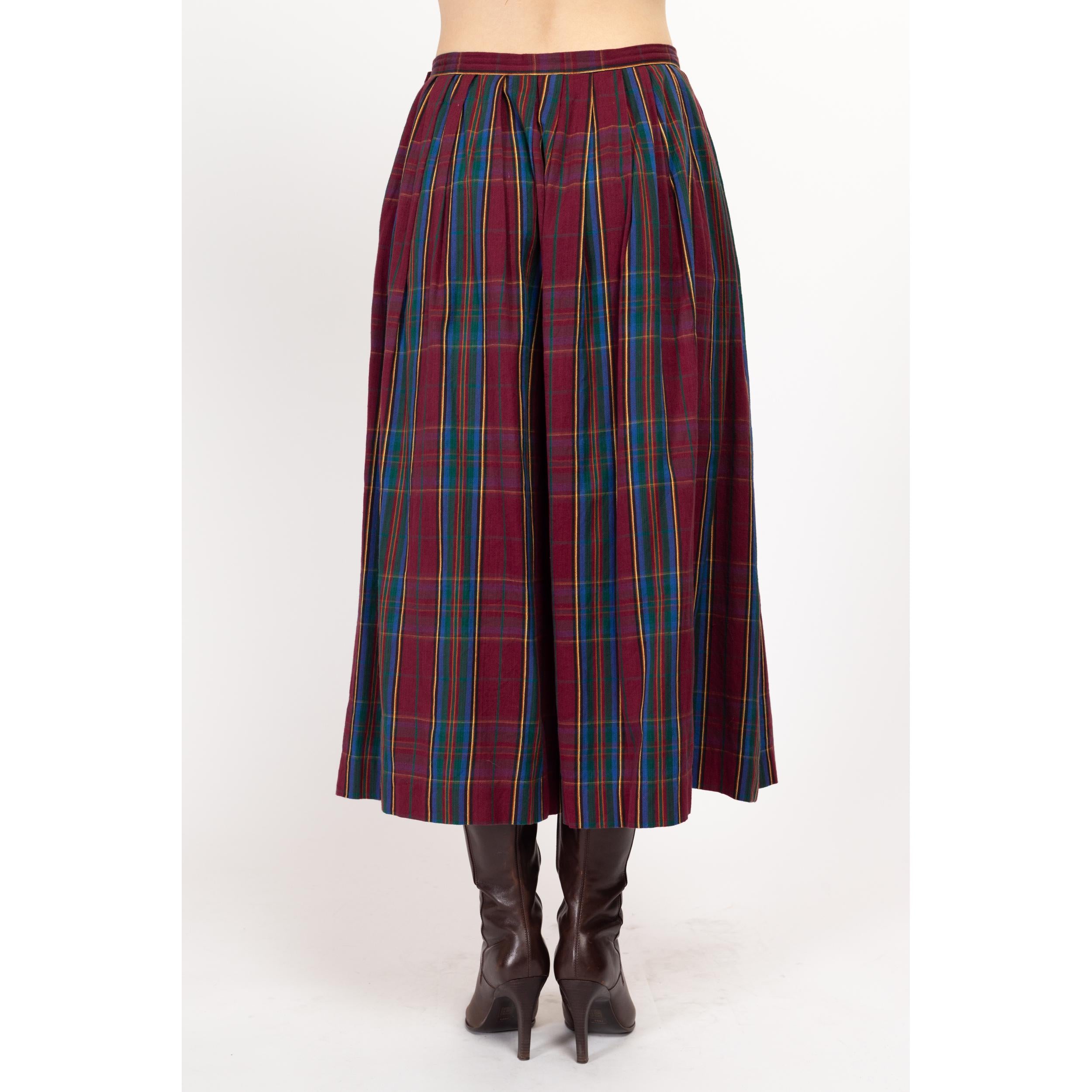 Medium 90s Burgundy Plaid Cotton Skirt Set Flying Apple Vintage