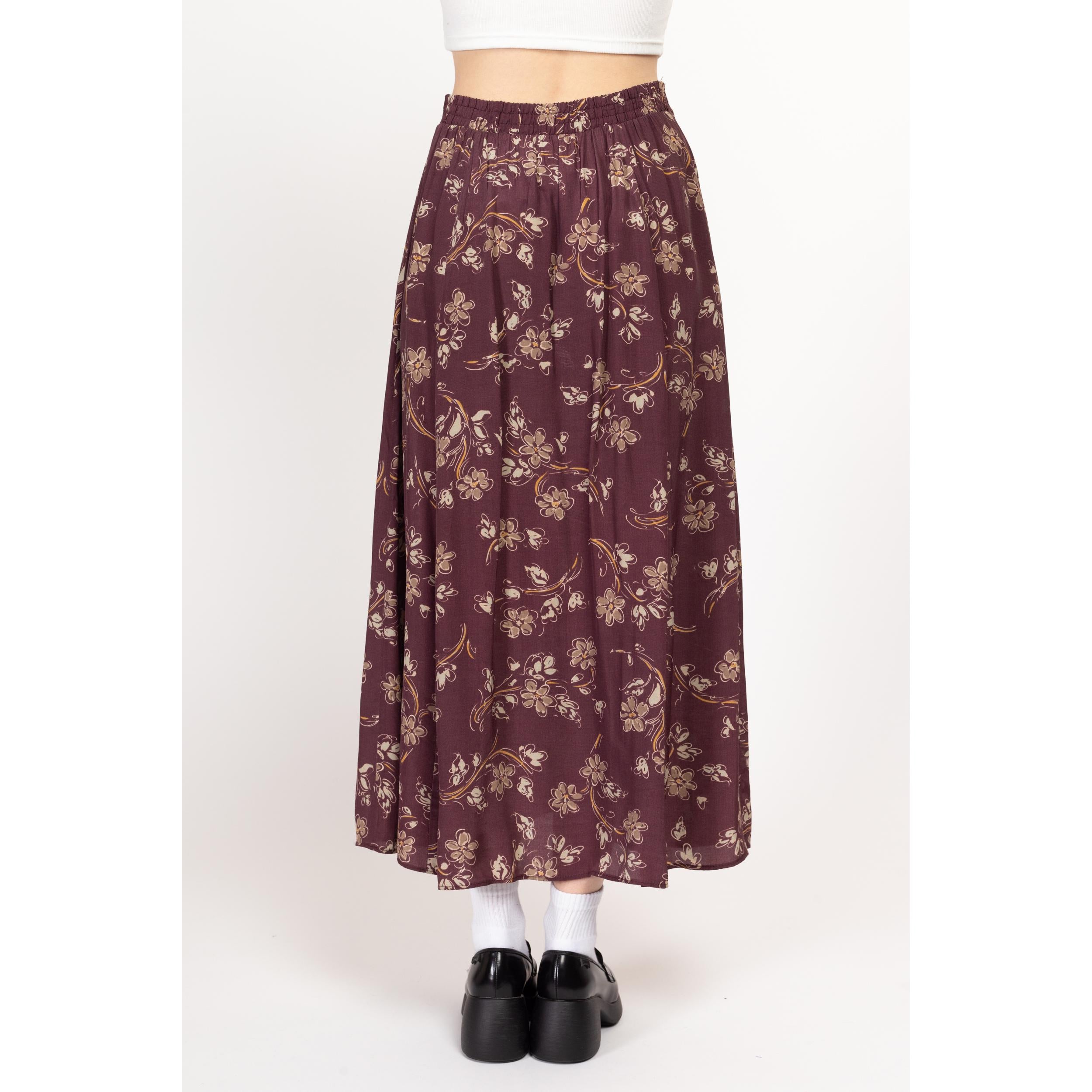 Medium 90s Mauve Floral Button Front Maxi Skirt Flying Apple Vintage