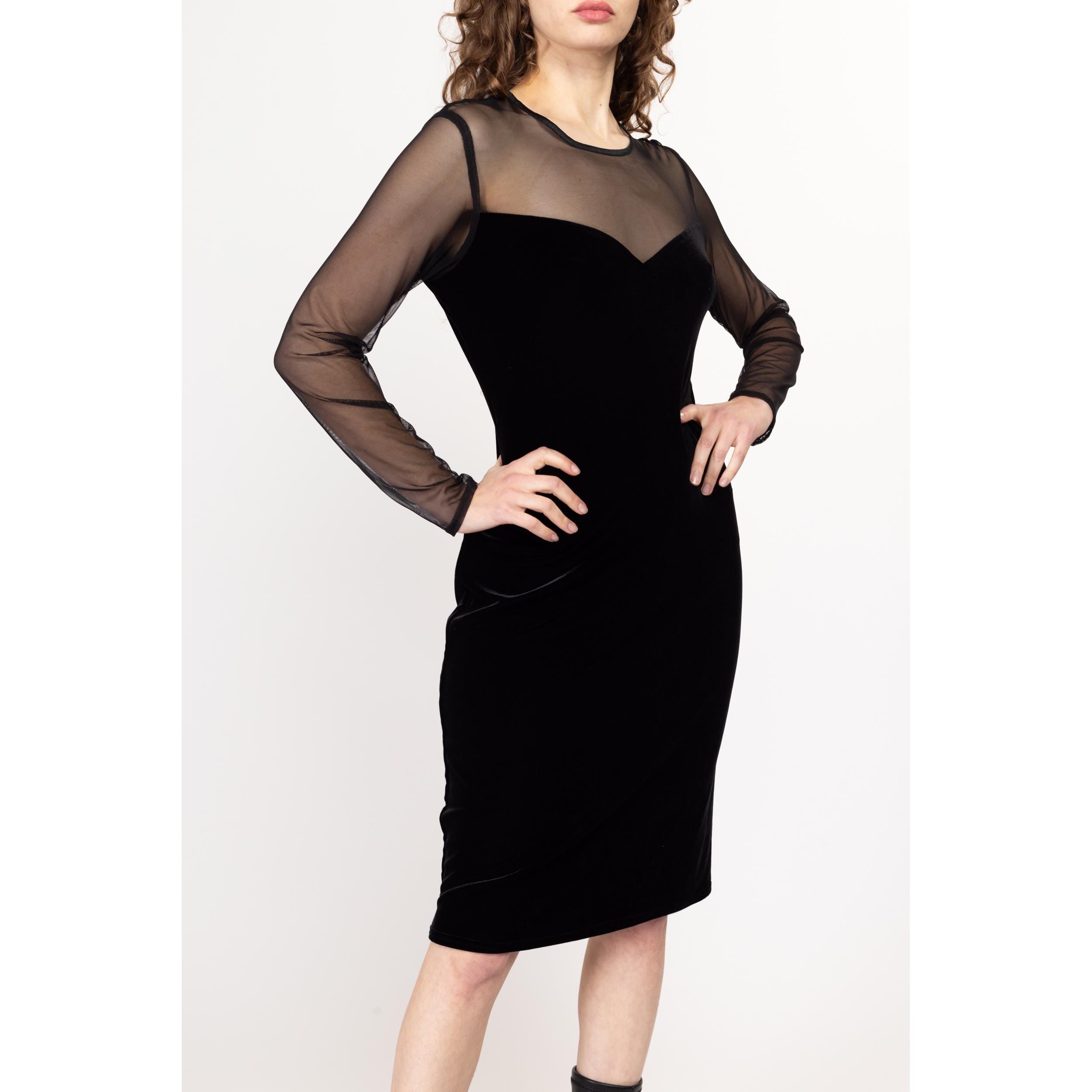 Flying Apple Vintage Med Lrg 80s Black Sheer Illusion Cocktail Dress