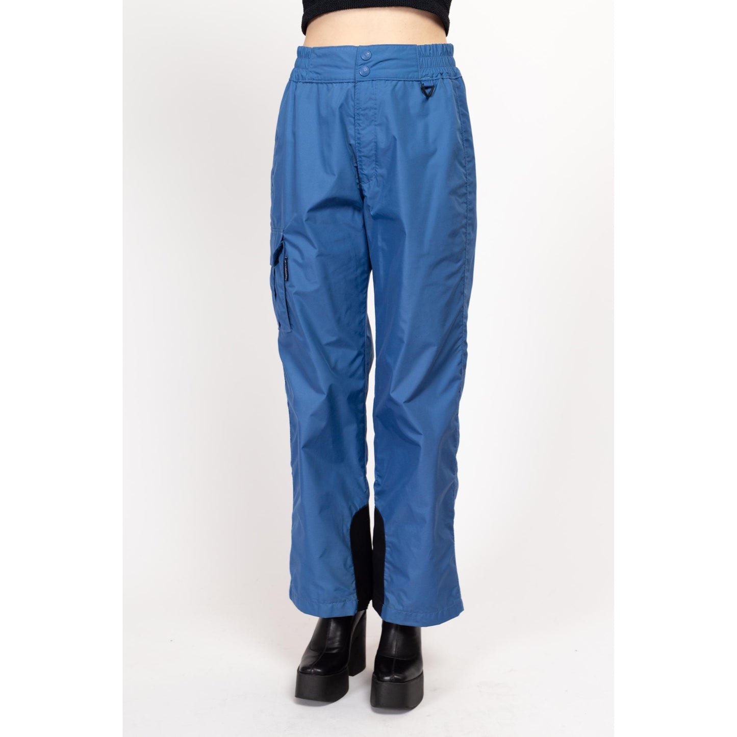 Medium Y2K Columbia Blue Windbreaker Snow Pants | Vintage High Waisted Nylon Winter Ski Trousers