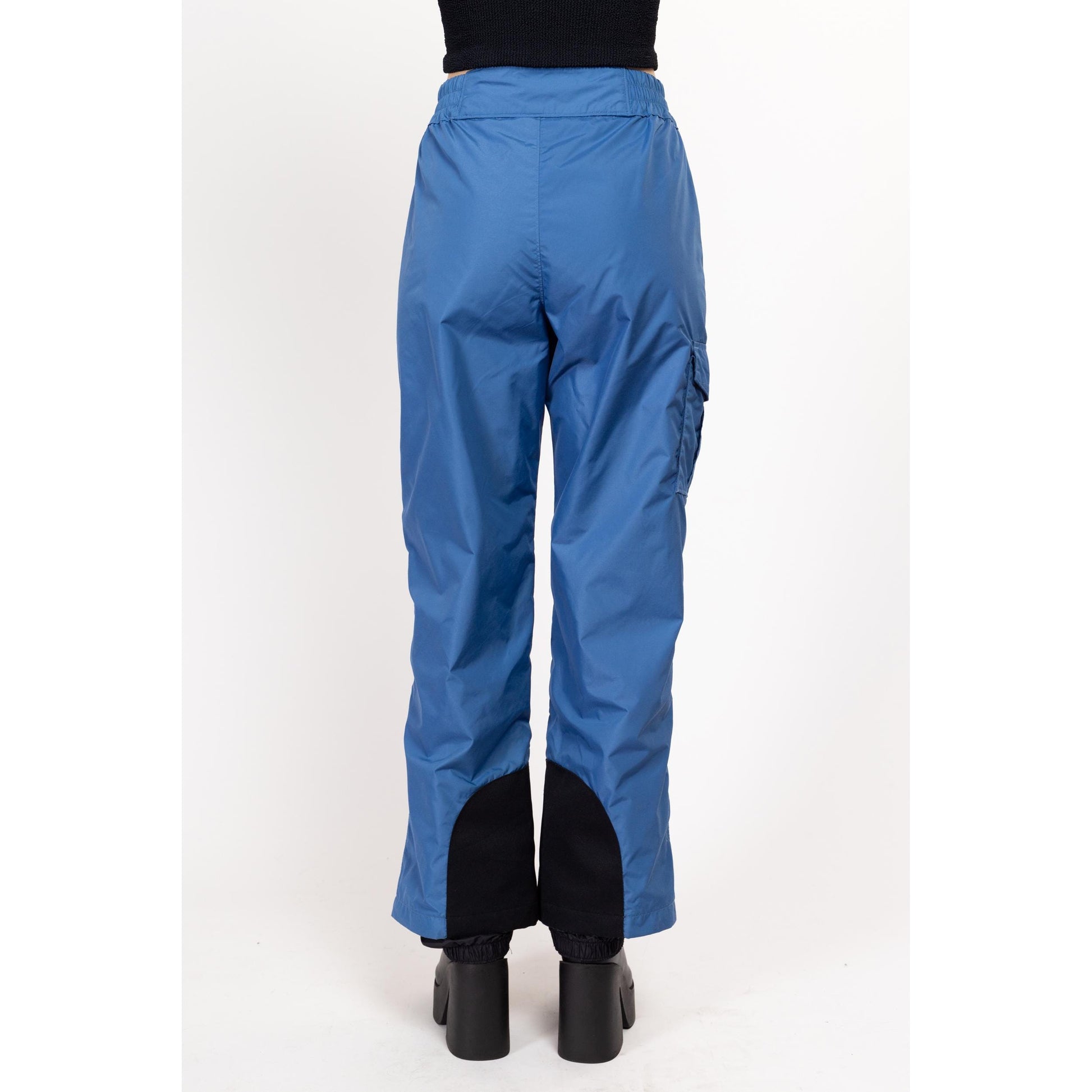 Medium Y2K Columbia Blue Windbreaker Snow Pants | Vintage High Waisted Nylon Winter Ski Trousers