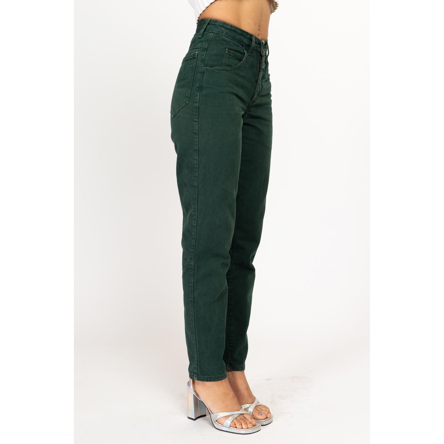 XS 80s Marithe Francois Girbaud Forest Green High Waisted Jeans 24.5" | Vintage Denim Tapered Leg Mom Jeans