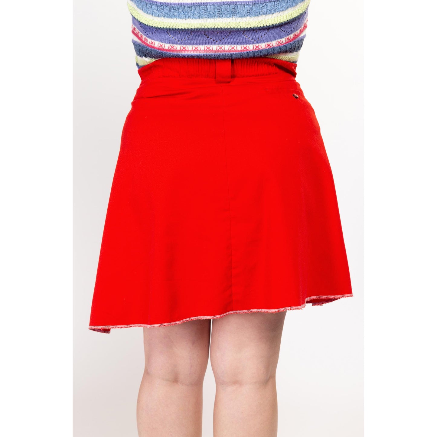 Large 80s Red Button Front Mini Skater Skirt | Vintage Pleated High Waisted Preppy Miniskirt