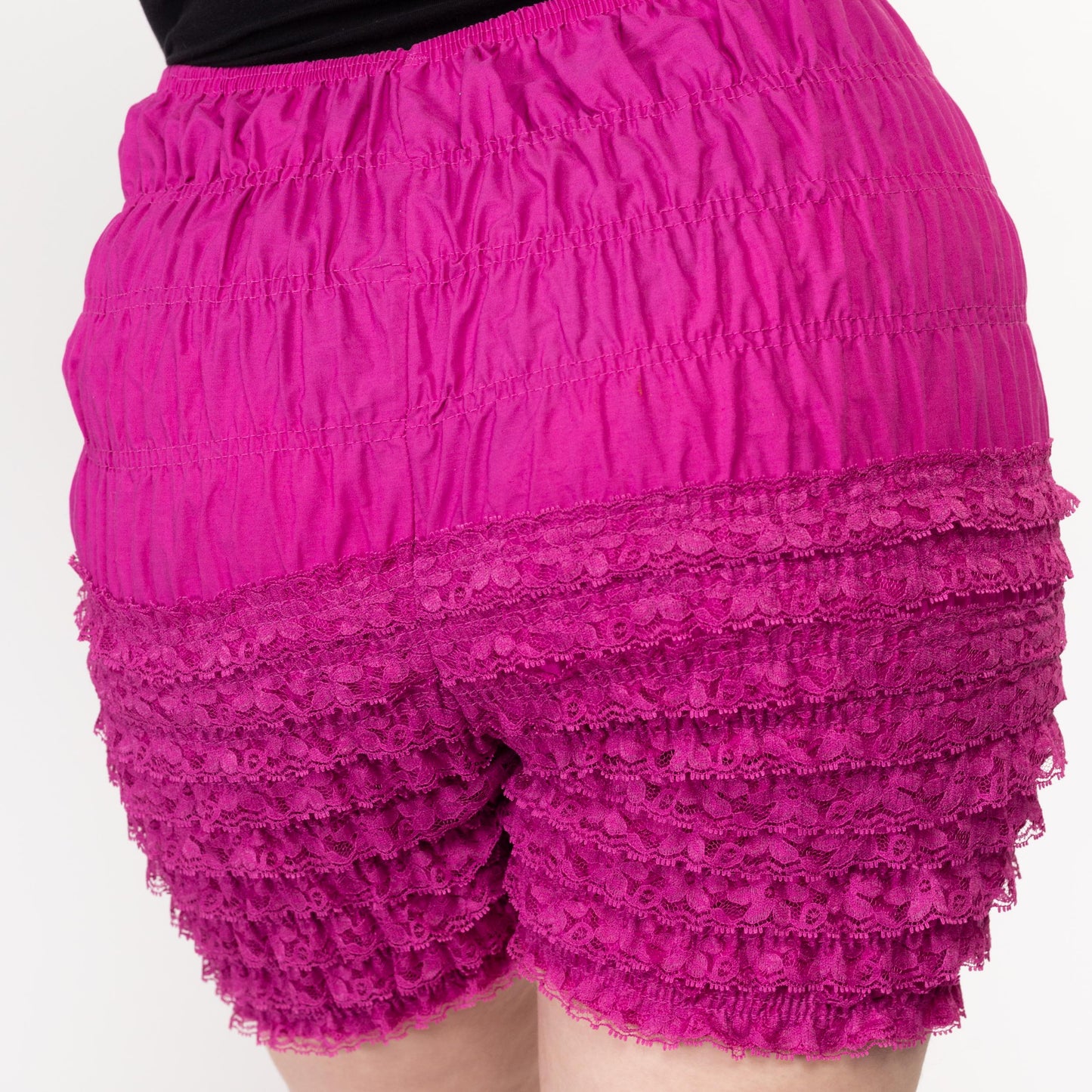 Lrg-XL 70s Fuchsia Pink Ruffled Lace Bloomers | Vintage Malco Modes Pettipants Retro Lingerie