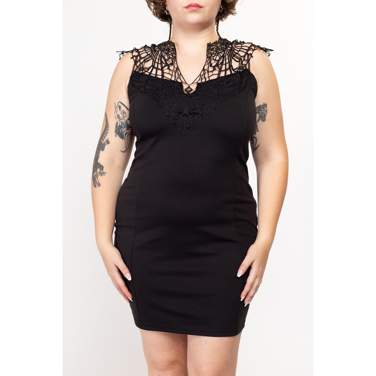 Large Y2K Black Spiderweb Crochet Mini Dress | Vintage Sleeveless Bodycon Party Dress