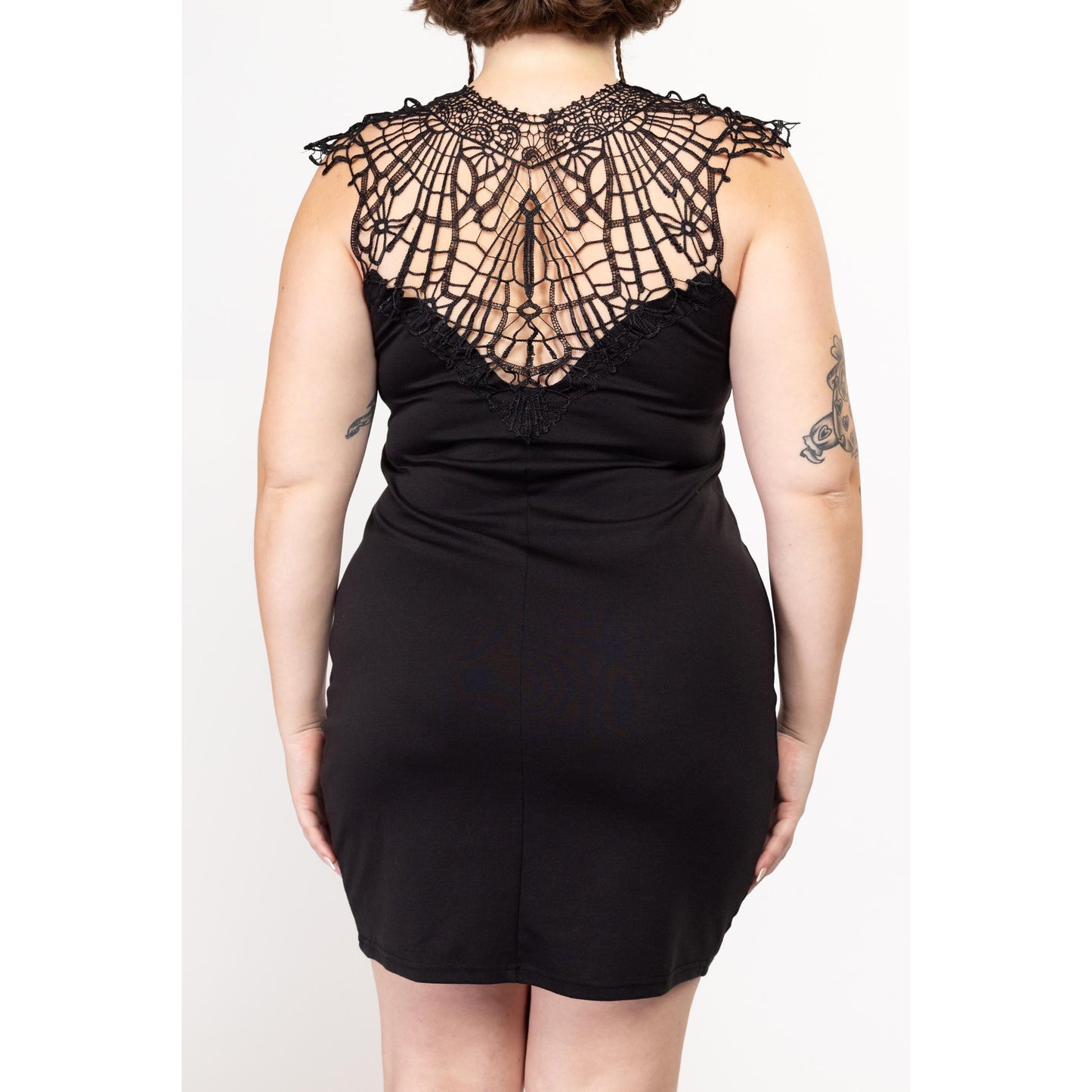 Large Y2K Black Spiderweb Crochet Mini Dress | Vintage Sleeveless Bodycon Party Dress