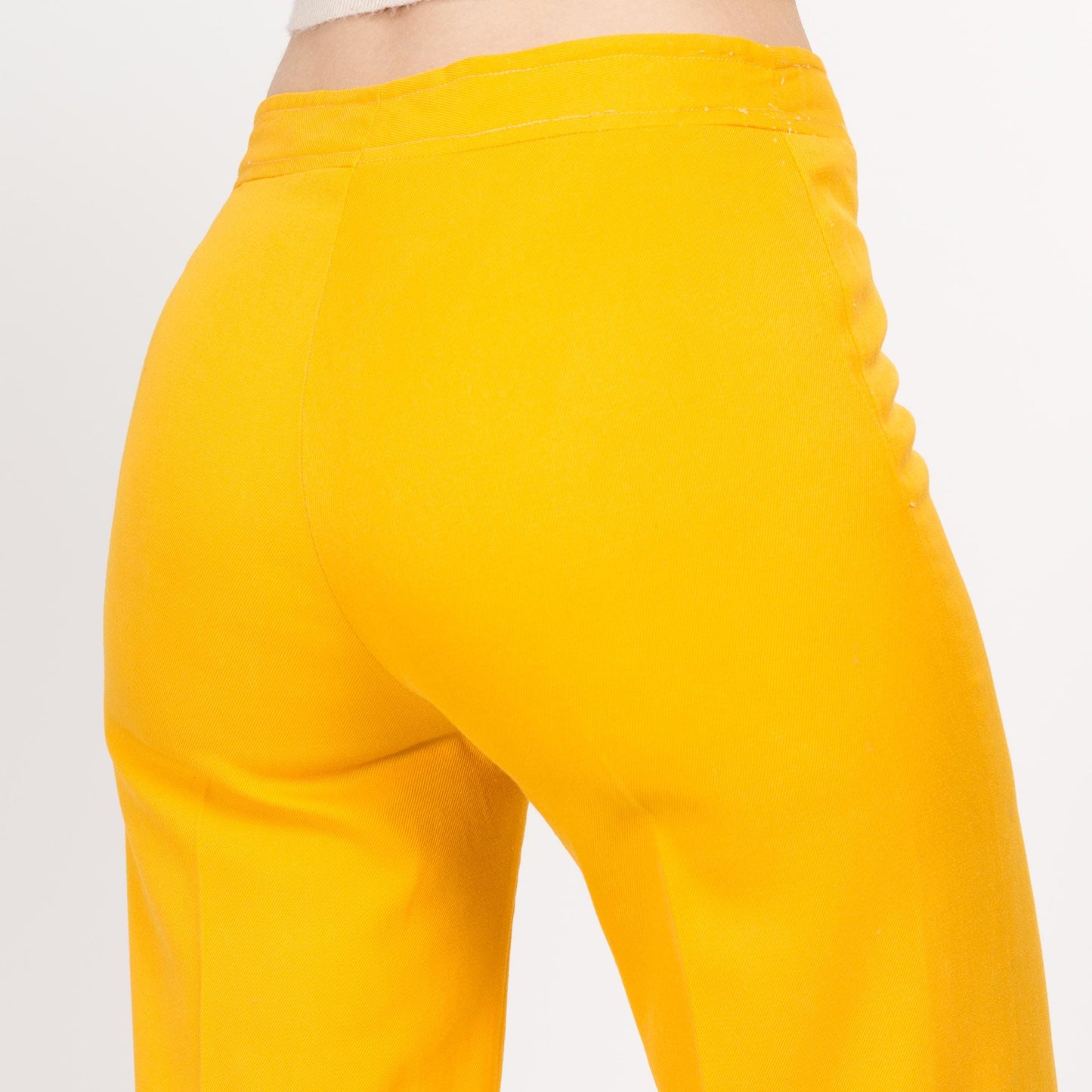 XS 70s Bright Yellow Flared Pants | Retro Vintage Mid High Rise Flares Disco Trousers