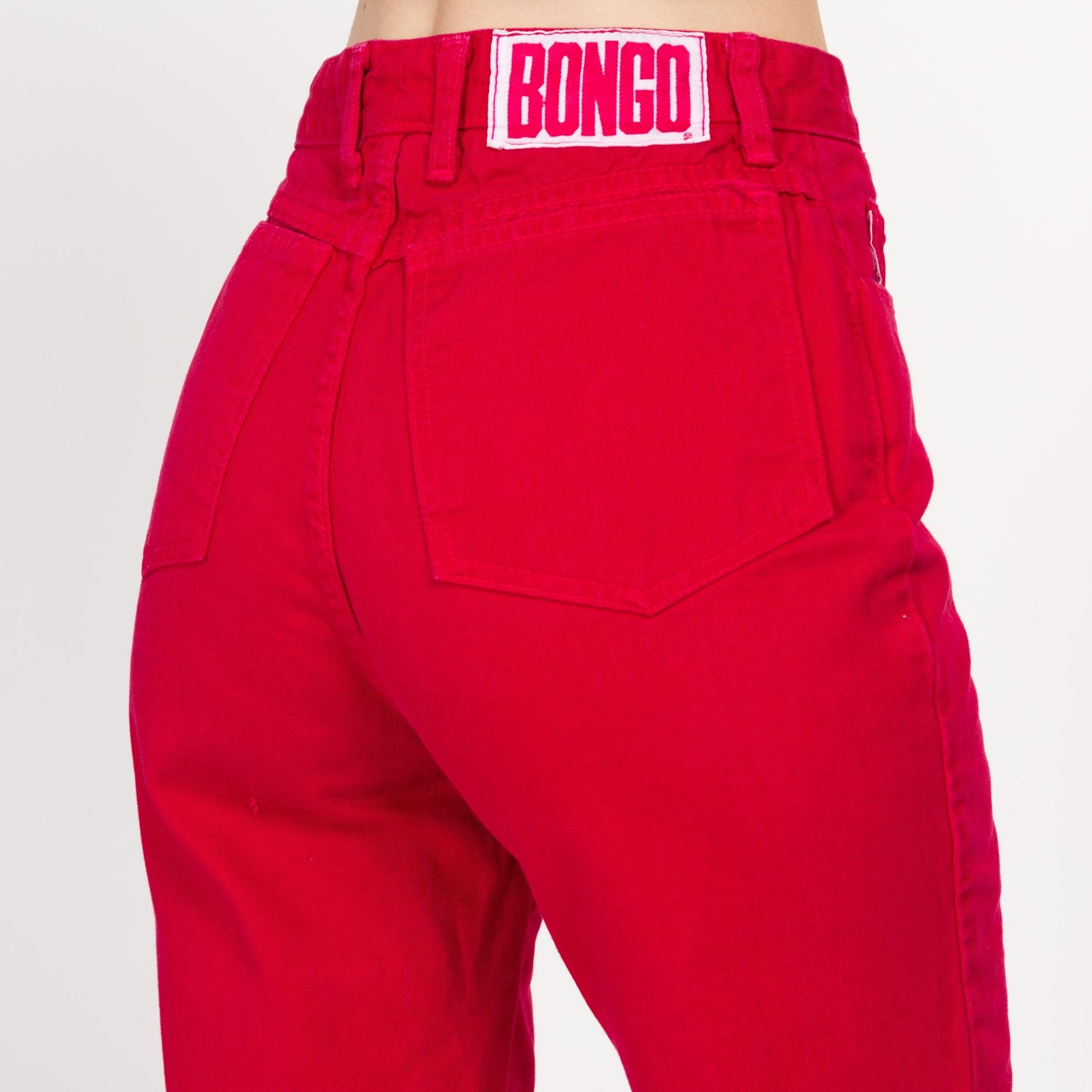 Small 90s Bongo Red Denim Mom Jeans 26" | Vintage High Waisted Tapered Leg Jeans