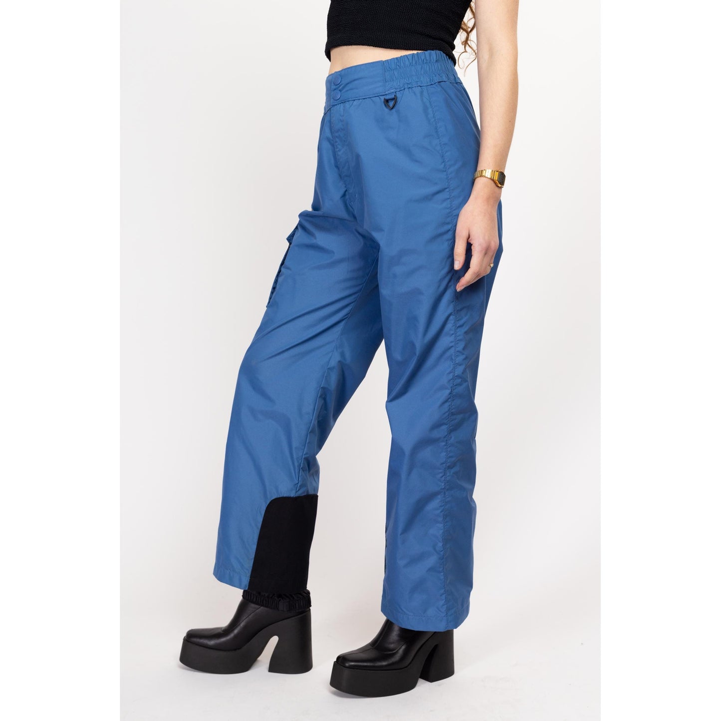 Medium Y2K Columbia Blue Windbreaker Snow Pants | Vintage High Waisted Nylon Winter Ski Trousers