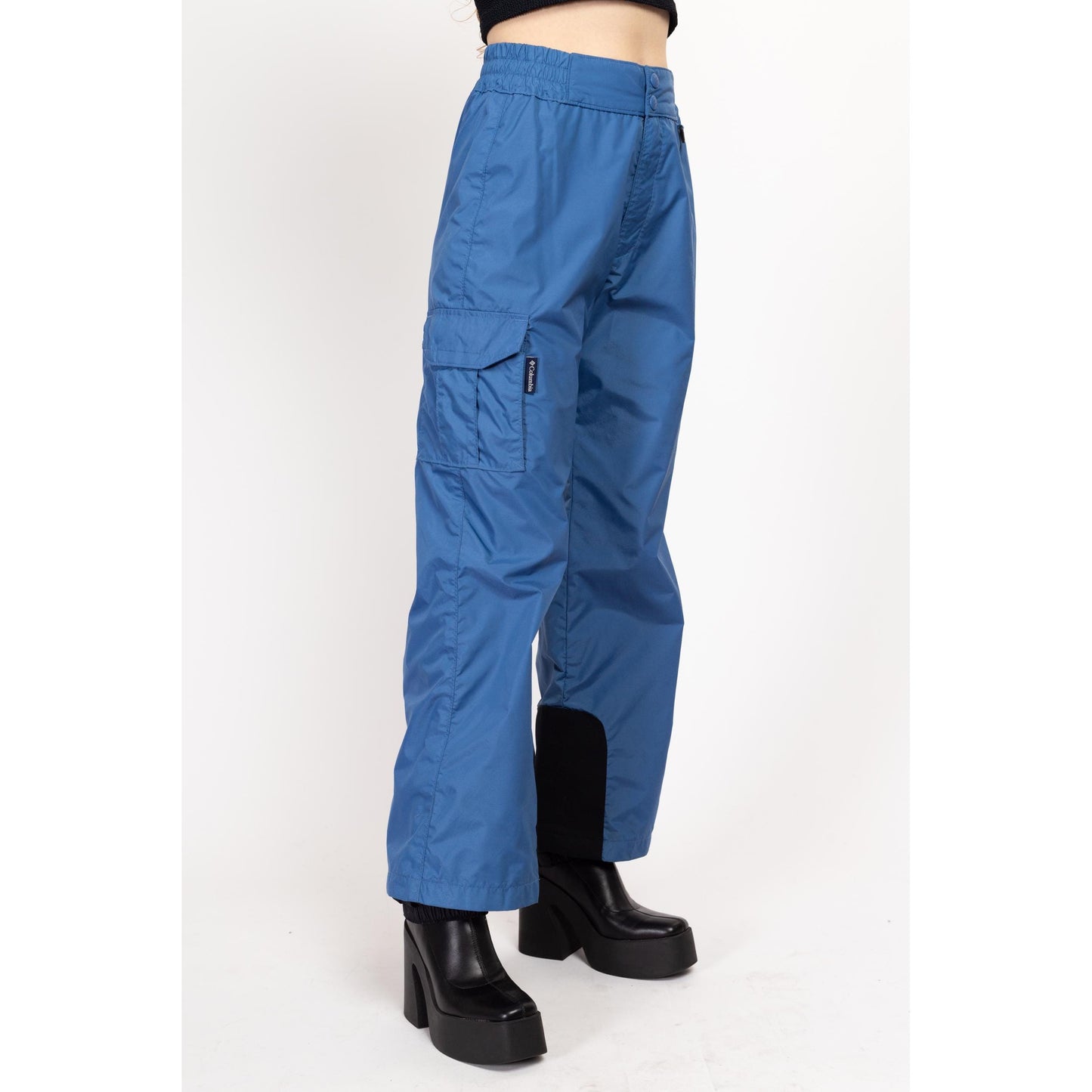 Medium Y2K Columbia Blue Windbreaker Snow Pants | Vintage High Waisted Nylon Winter Ski Trousers