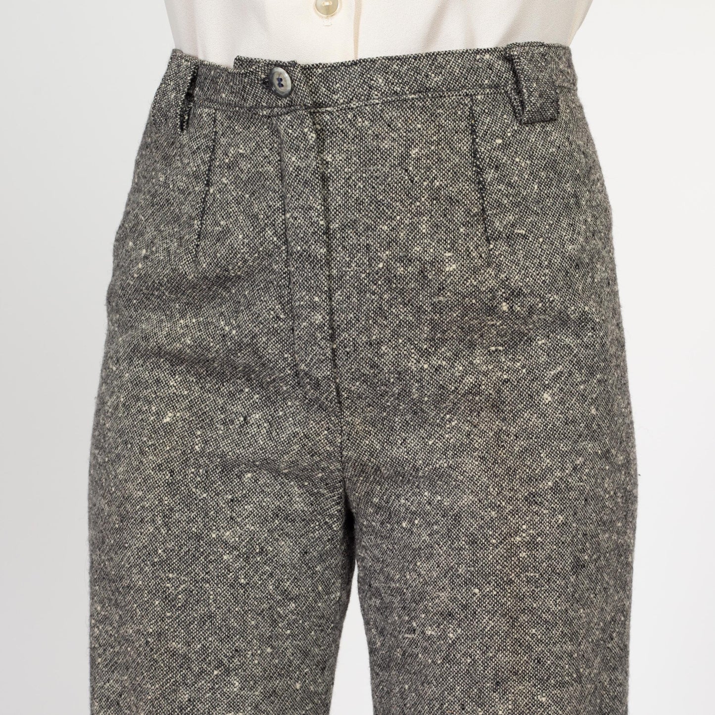 Medium 70s Salt & Pepper Wool Nep Pants 28" | Vintage High Waisted Bootcut Trousers