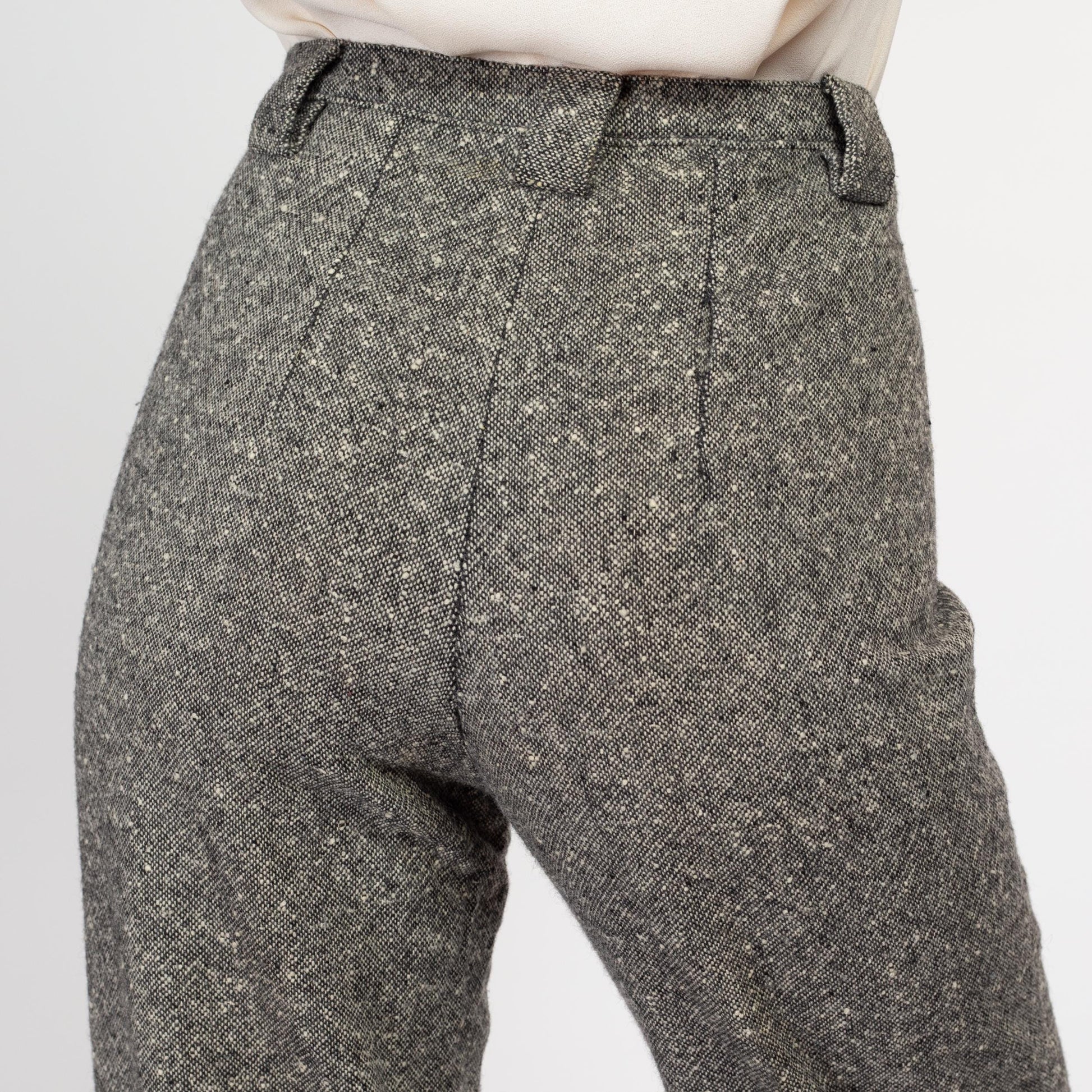 Medium 70s Salt & Pepper Wool Nep Pants 28" | Vintage High Waisted Bootcut Trousers