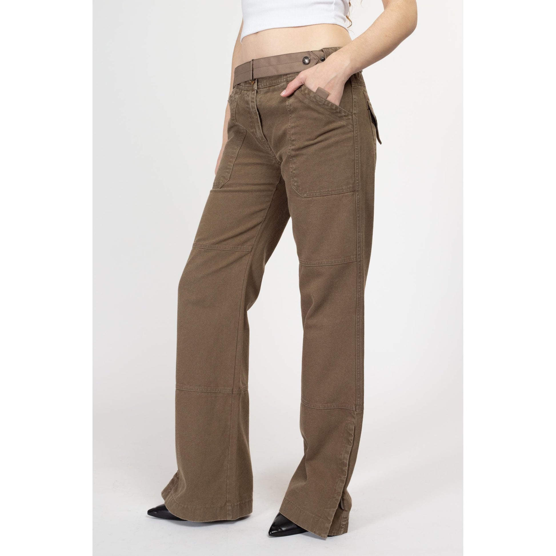 Medium Weekend Max Mara Wide Leg Low Rise Cargo Pants | Vintage Cocoa Brown Canvas Trousers