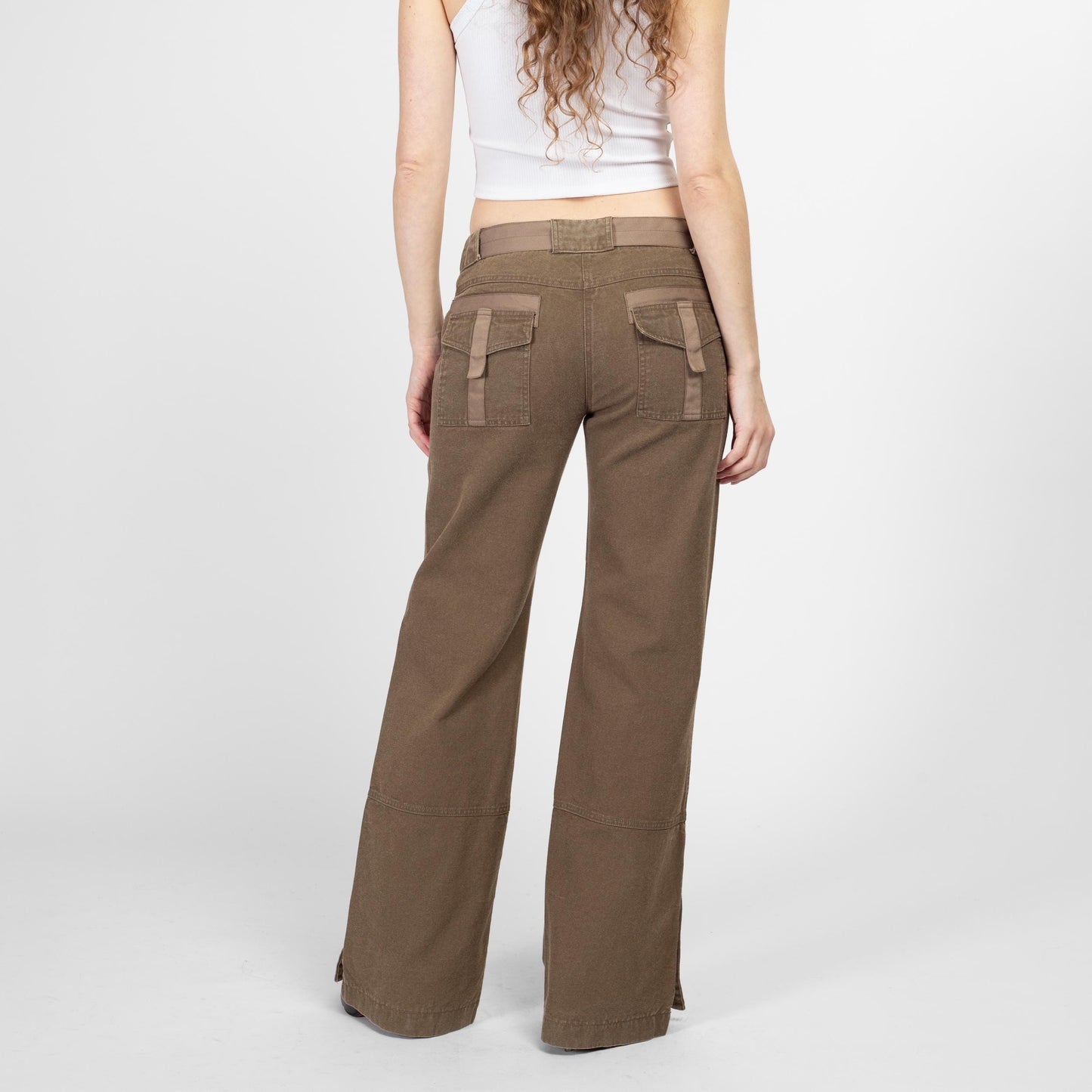 Medium Weekend Max Mara Wide Leg Low Rise Cargo Pants | Vintage Cocoa Brown Canvas Trousers