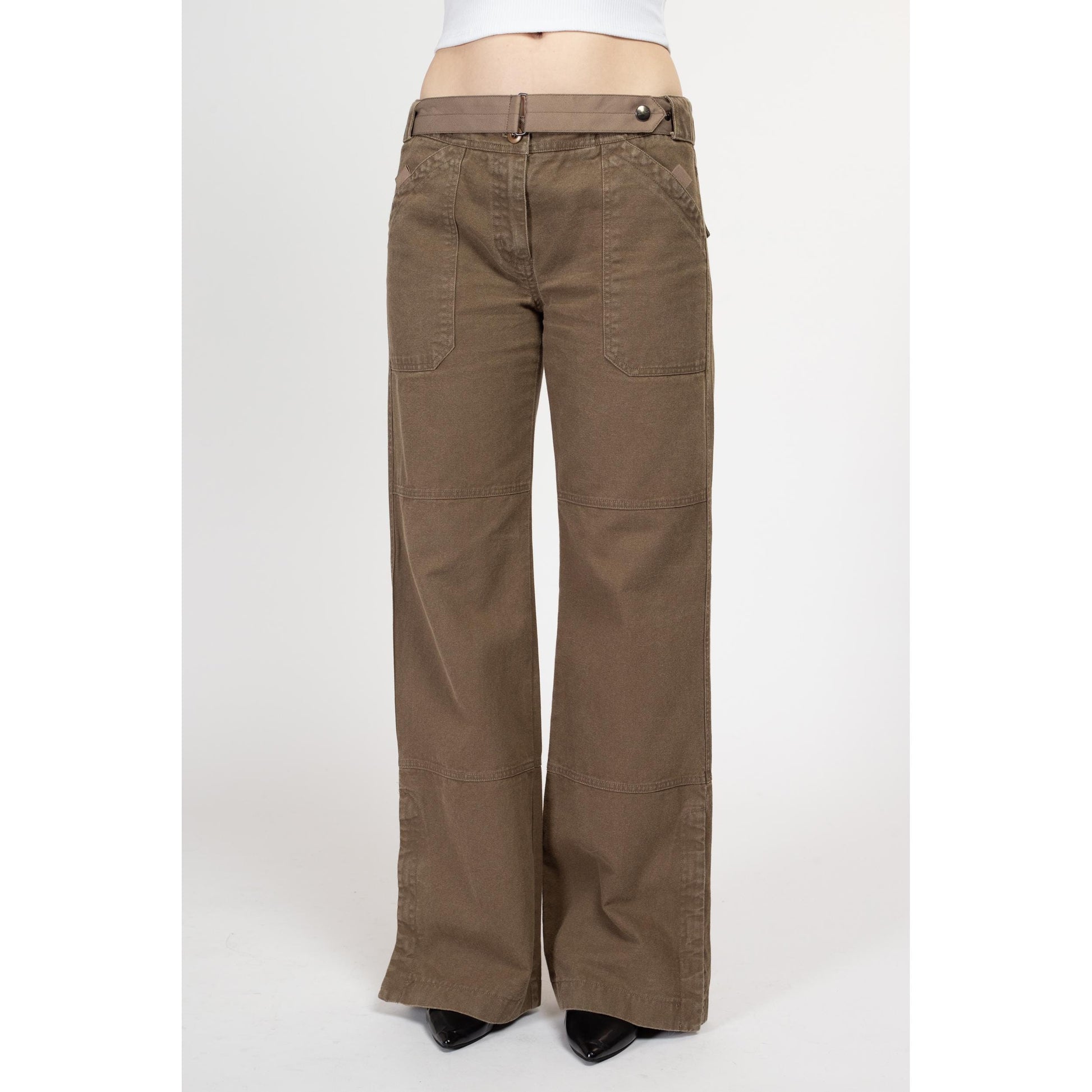 Medium Weekend Max Mara Wide Leg Low Rise Cargo Pants | Vintage Cocoa Brown Canvas Trousers