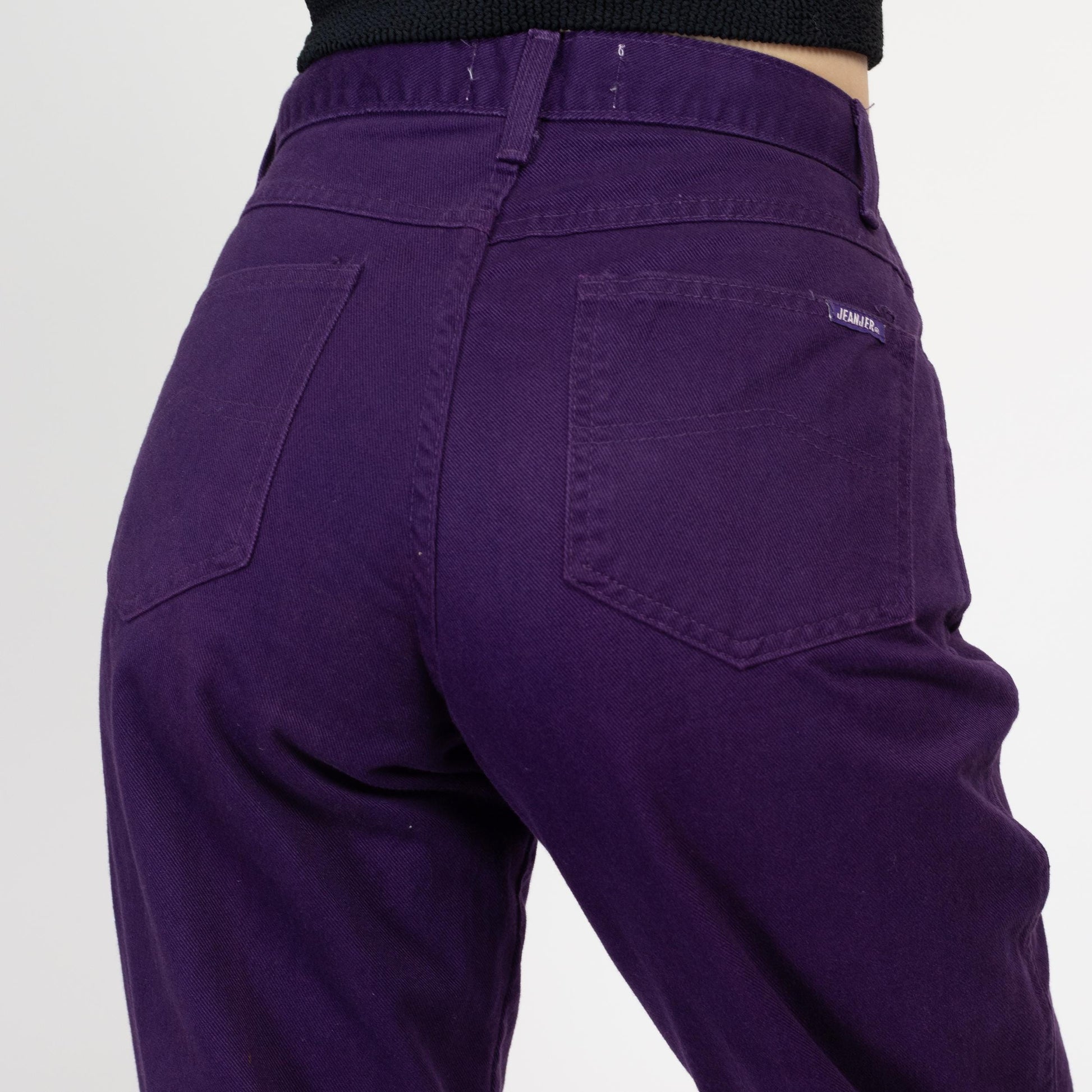 Small 90s Dark Purple High Waisted Jeans 27" Long | Vintage Denim Tall Tapered Leg Mom Jeans