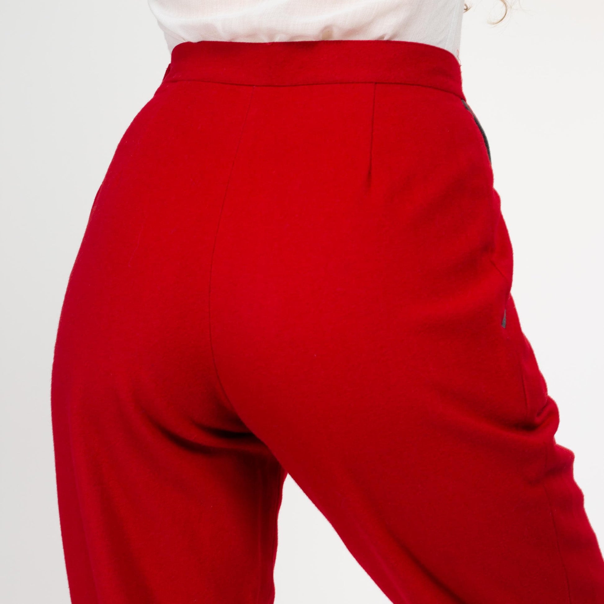 Small 80s Red Wool Trousers 26" Petite | Vintage High Waisted Pleated Tapered Leg Pants