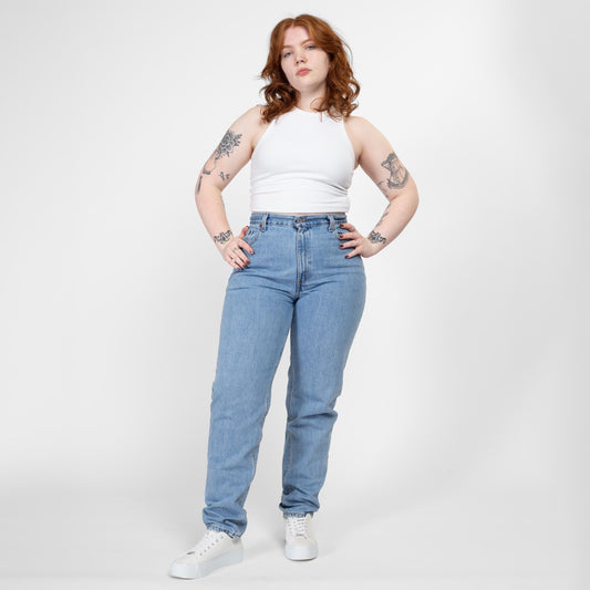 Medium 90s Levis 550 Mom Jeans 30" | Vintage Levi's Light Wash Denim High Waisted Tapered Leg Jeans