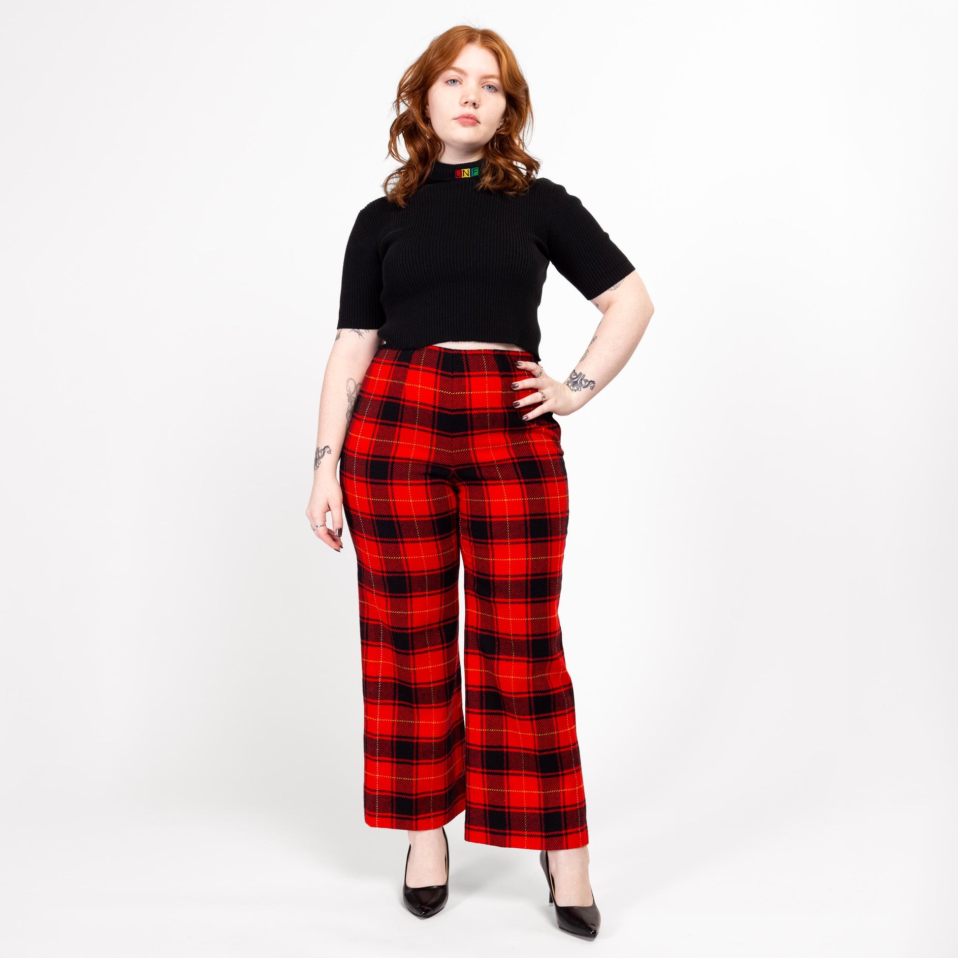 Medium 70s Pendleton Red Plaid Wool Trousers 30" | Retro Vintage Tartan High Waisted Lined Pants