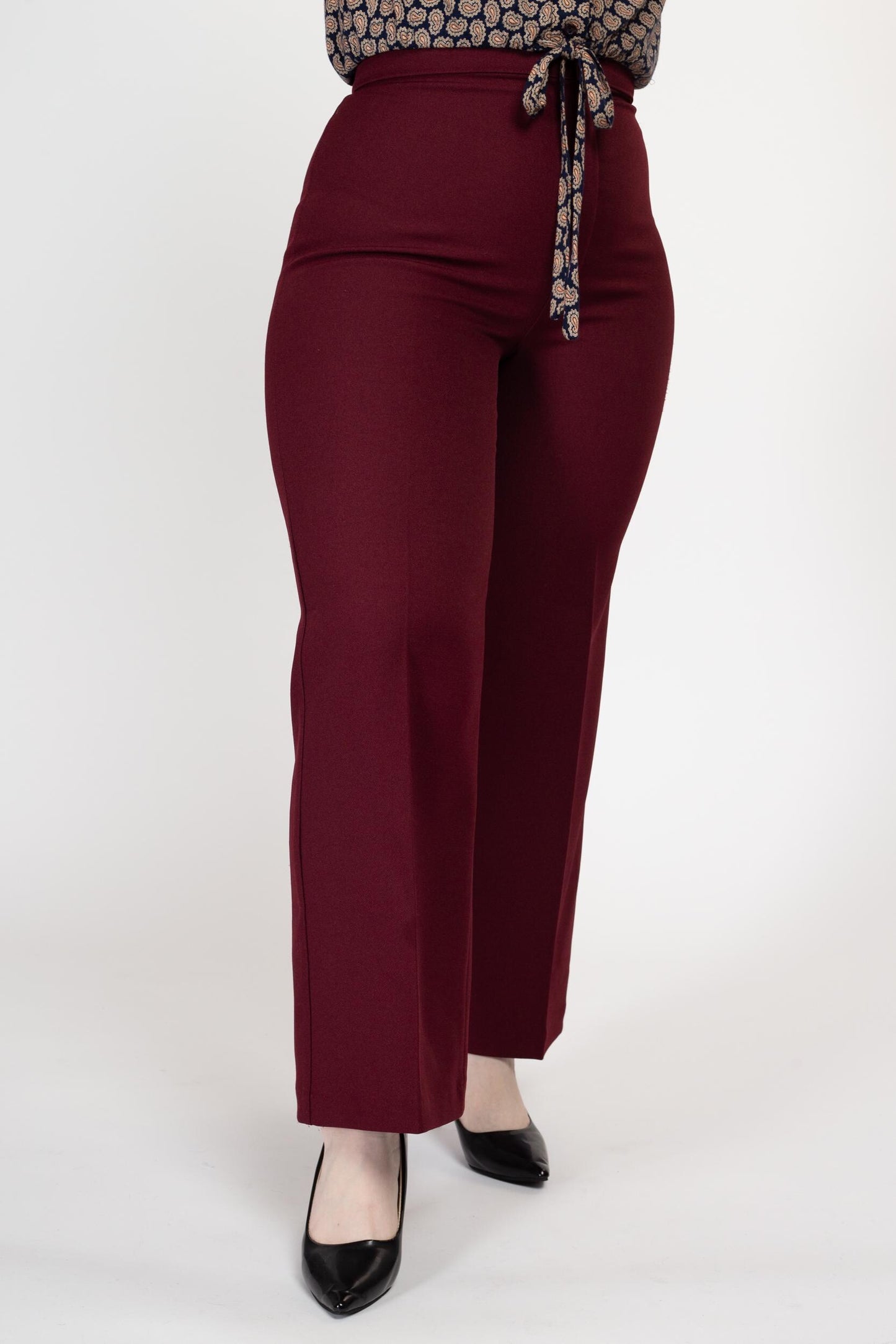 Medium 70s Burgundy High Waisted Trousers 30" | Retro Vintage Wine Red JC Penney Straight Leg Polyester Pants