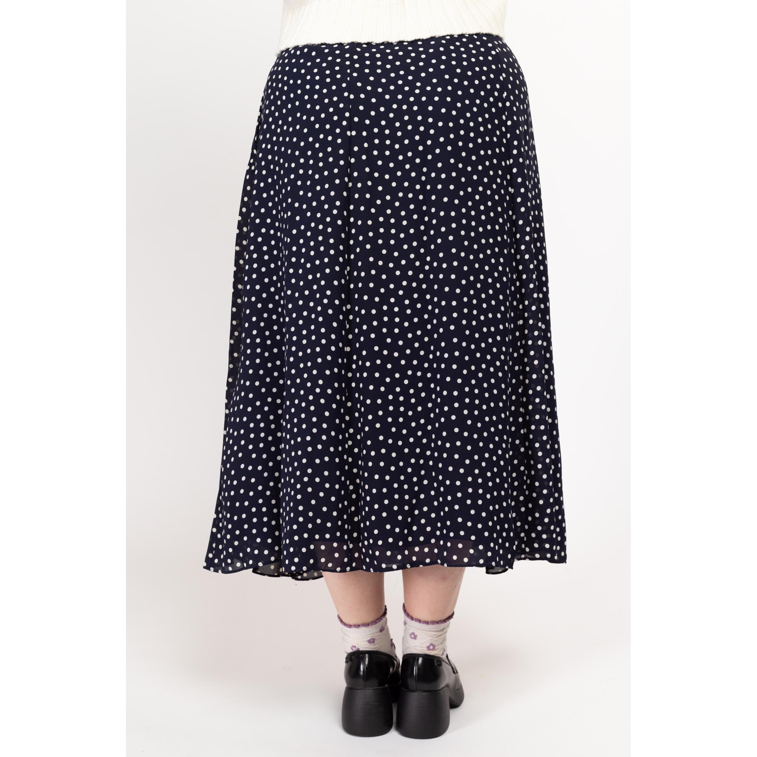 Large 90s Navy Blue Polka Dot Maxi Skirt