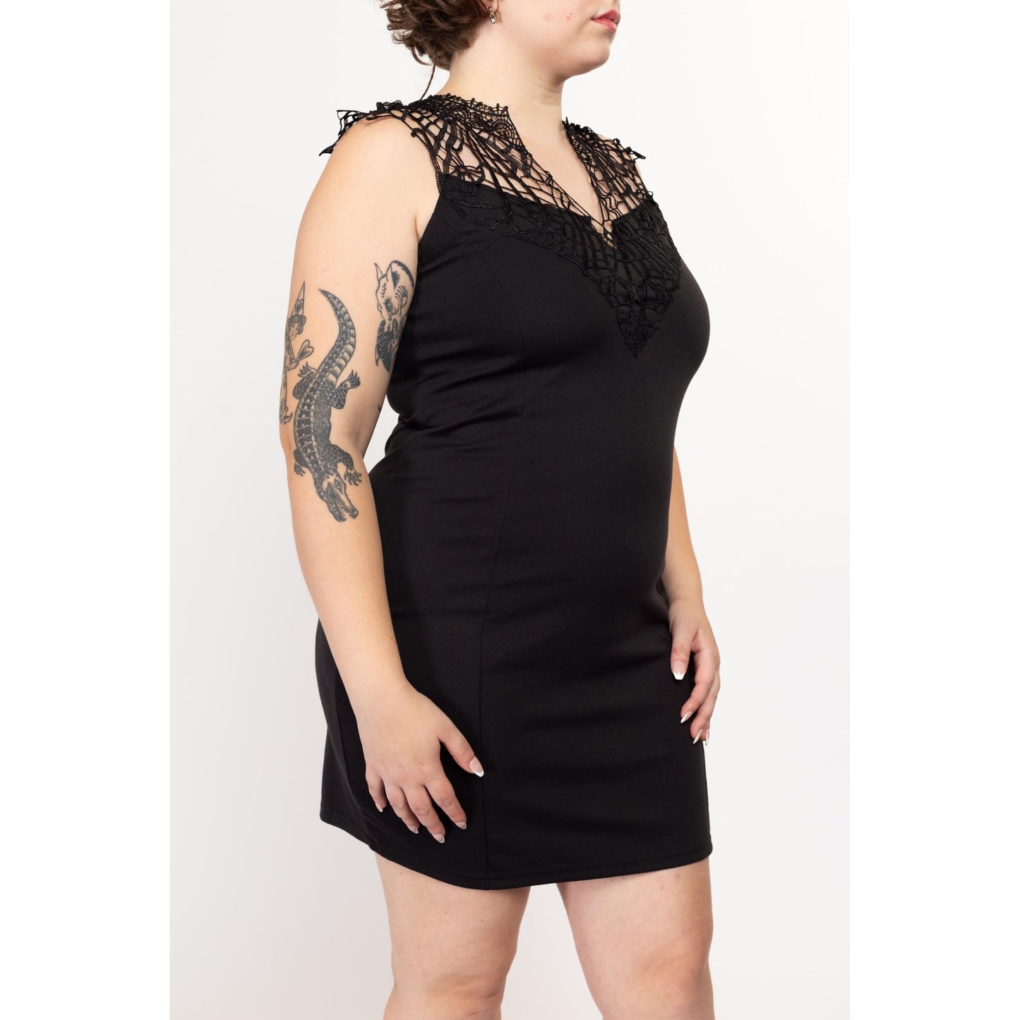 Large Y2K Black Spiderweb Crochet Mini Dress | Vintage Sleeveless Bodycon Party Dress