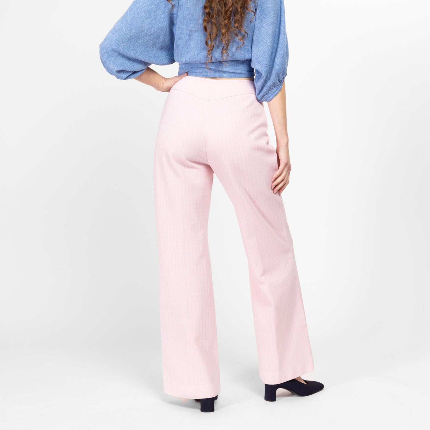 Medium 70s Pastel Pink Plaid Trousers 29" | Retro Vintage Western Yoke Bootcut Flared Pants