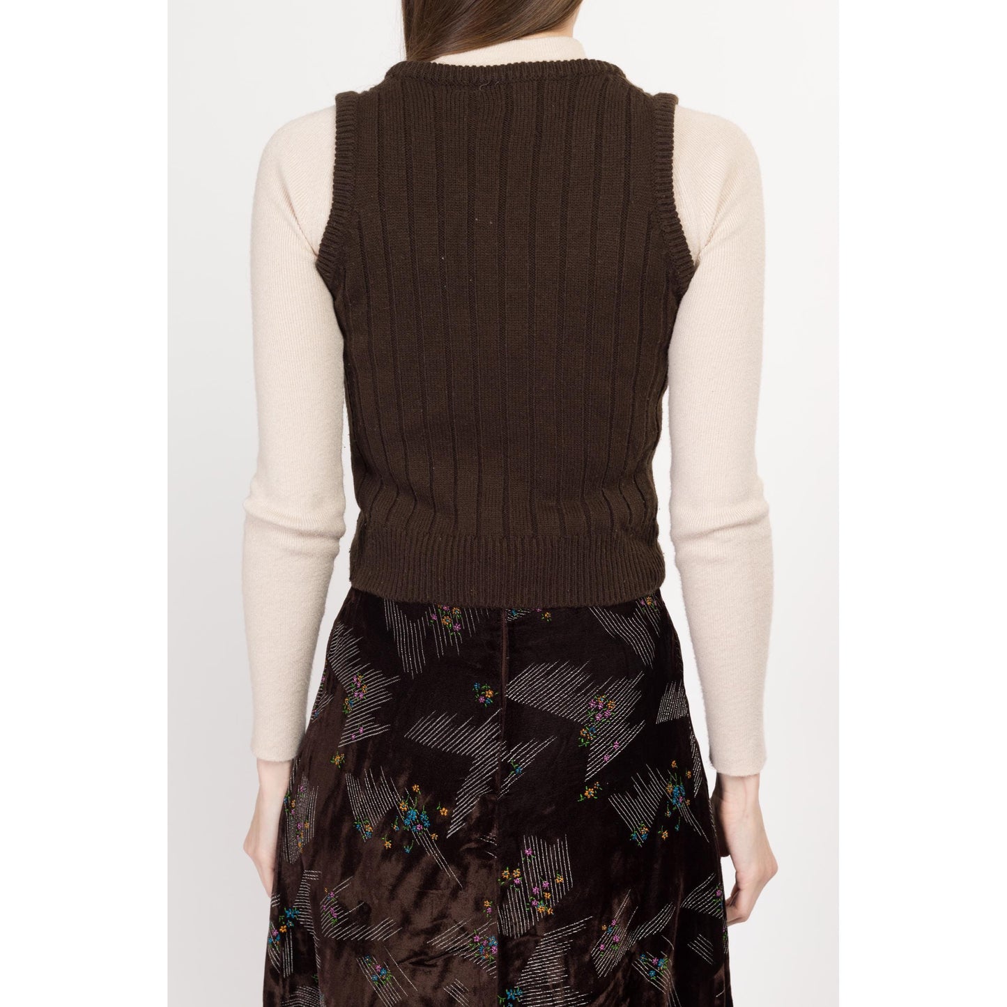 XS 70s Chocolate Brown Soft Knit Sweater Vest | Retro Vintage Scoop Neck Crop Top