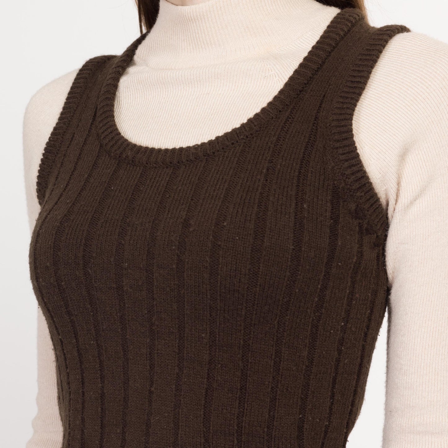 XS 70s Chocolate Brown Soft Knit Sweater Vest | Retro Vintage Scoop Neck Crop Top