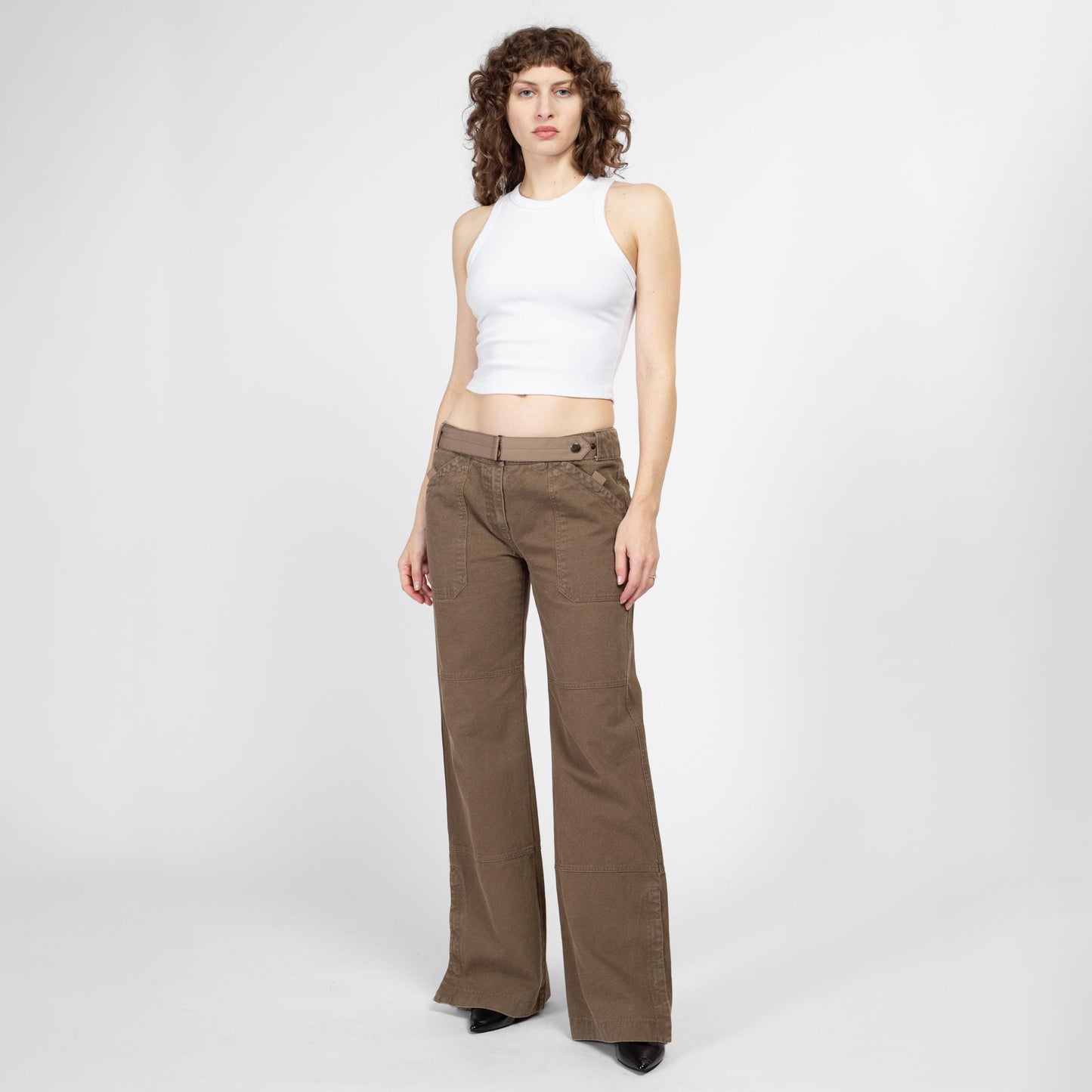 Medium Weekend Max Mara Wide Leg Low Rise Cargo Pants | Vintage Cocoa Brown Canvas Trousers