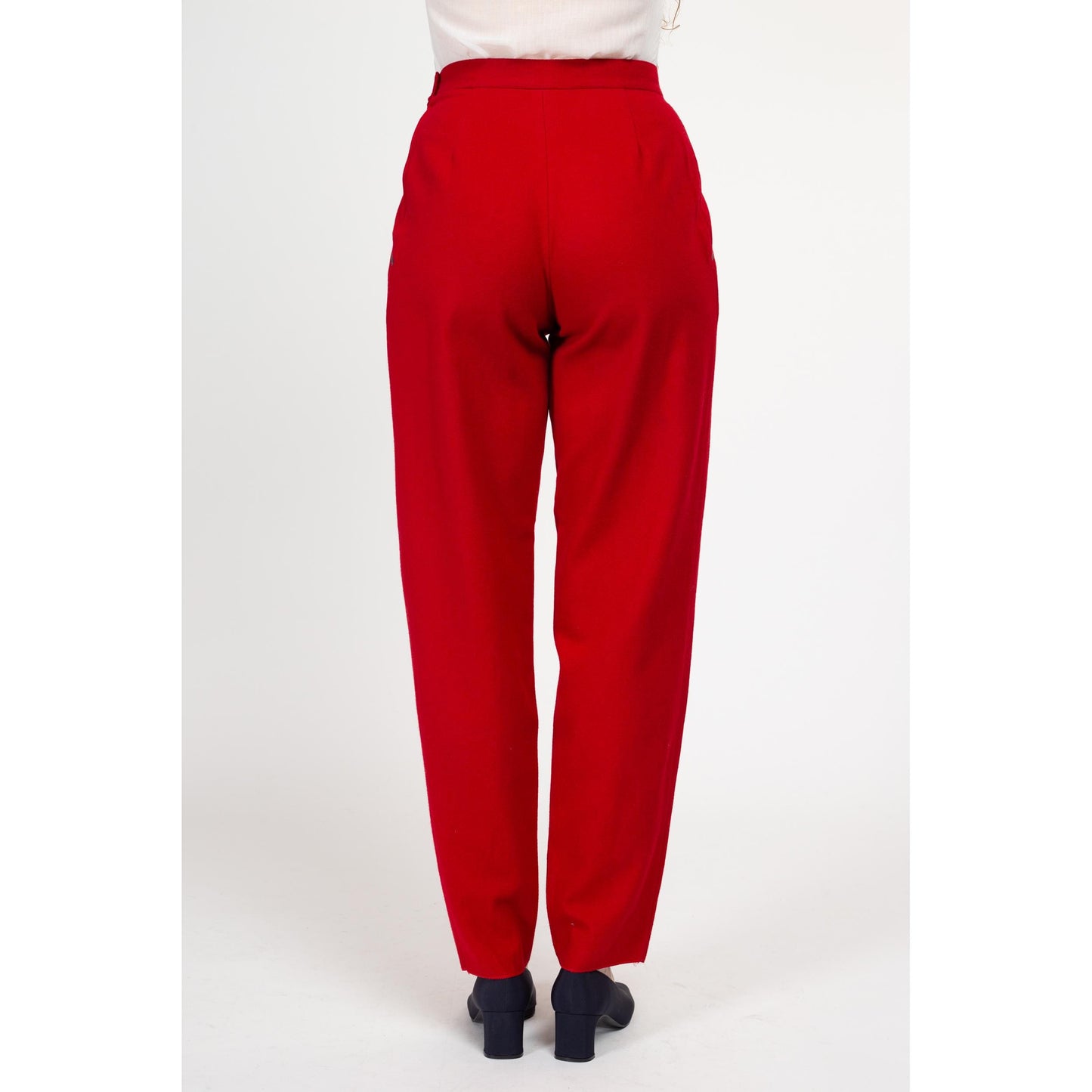 Small 80s Red Wool Trousers 26" Petite | Vintage High Waisted Pleated Tapered Leg Pants