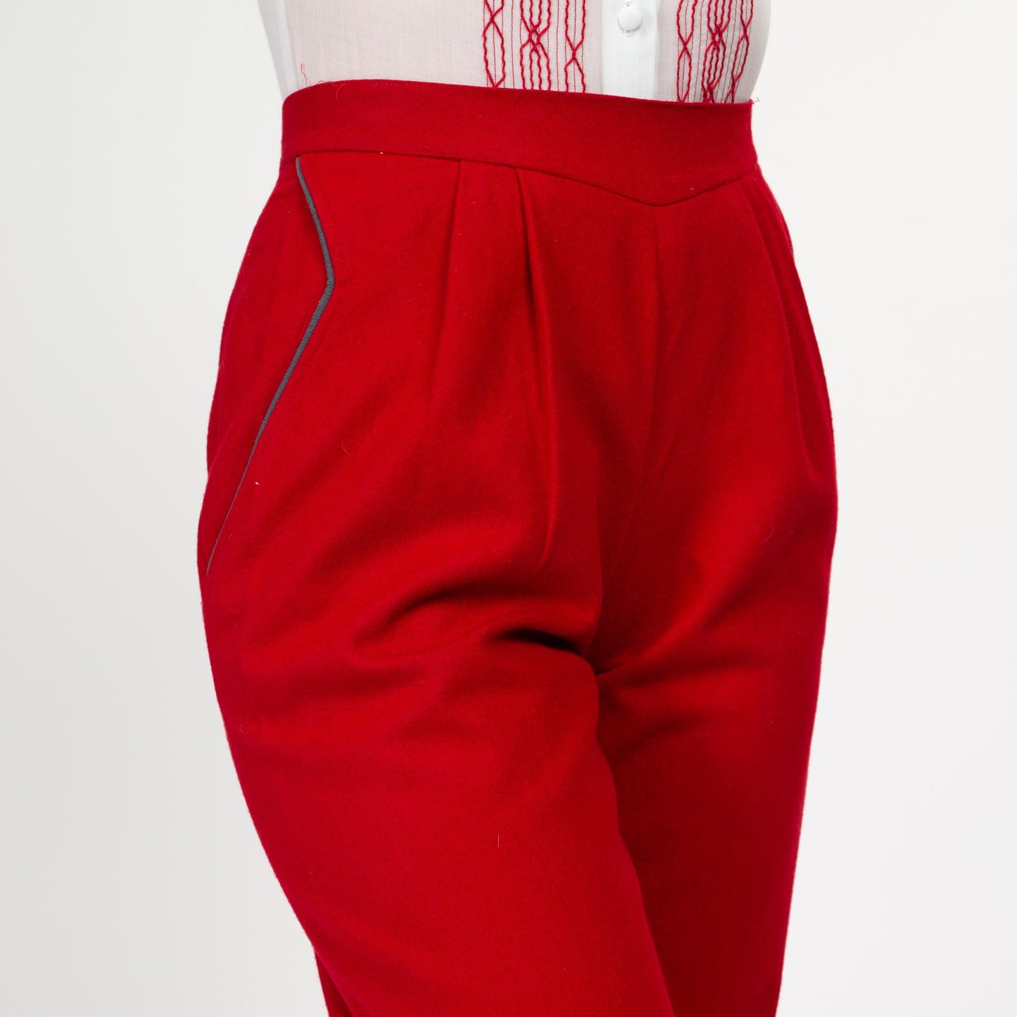 Small 80s Red Wool Trousers 26" Petite | Vintage High Waisted Pleated Tapered Leg Pants