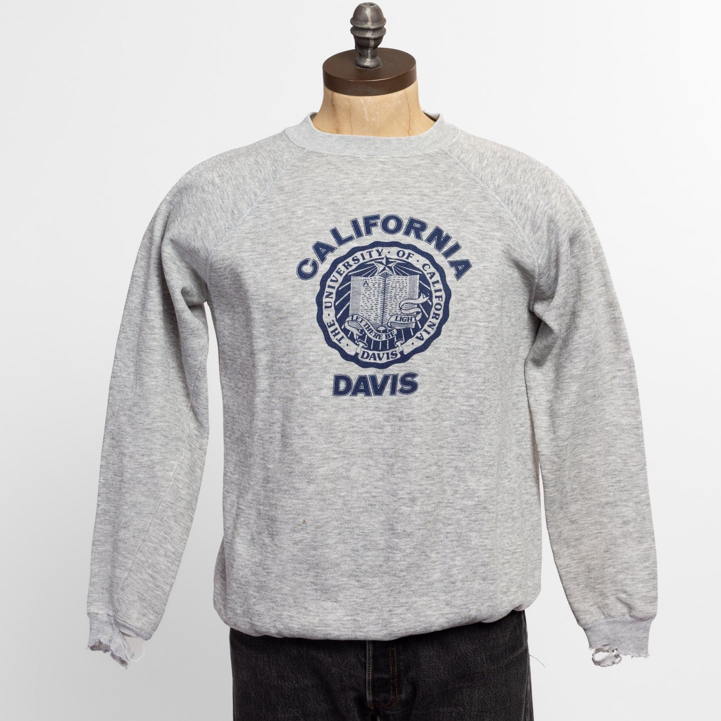 Large 80s California UC Davis Sweatshirt | Vintage Heather Grey Raglan Sleeve Collegiate Graphic Crewneck Sweater