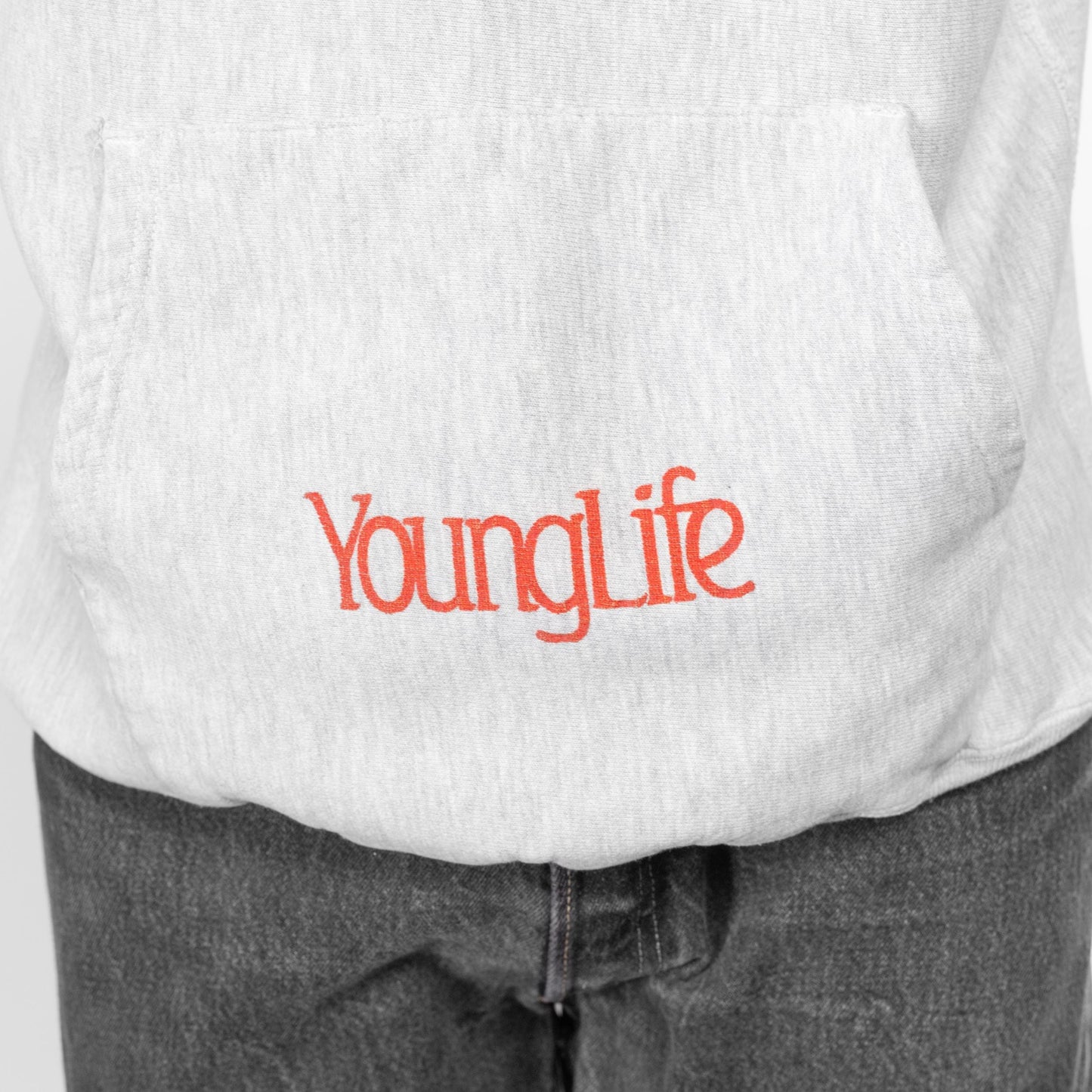 XL 90s Young life Champion Reverse Weave Hoodie | Vintage Heather Grey Christian Graphic Hooded Sweatshirt